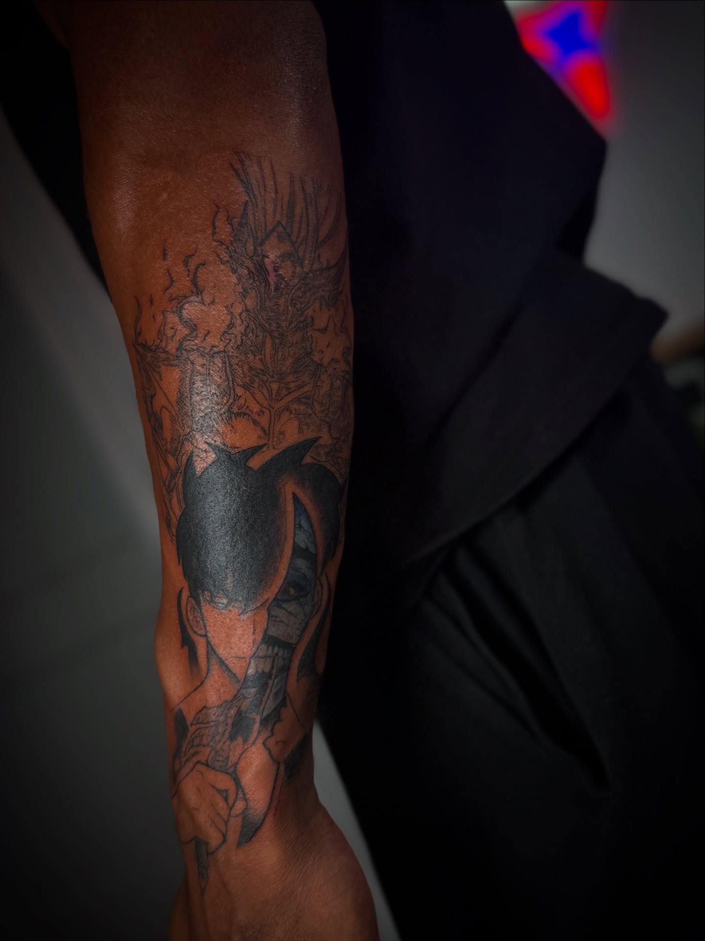Dragon ball character dotwork tattoo on the forearm by Gianna G