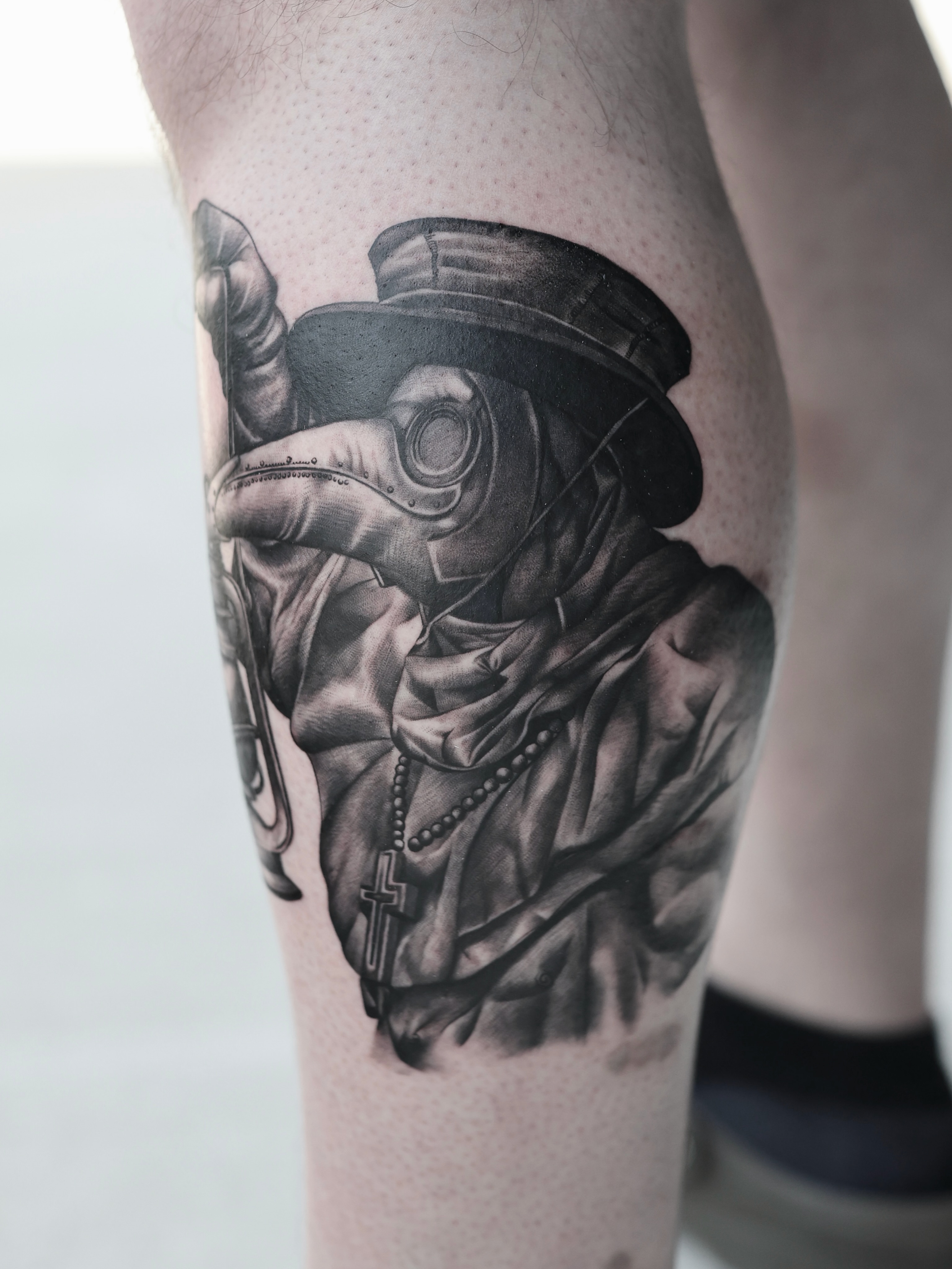 Plague doctor realism tattoo on the forearm by DJ 👨🏾‍🎨