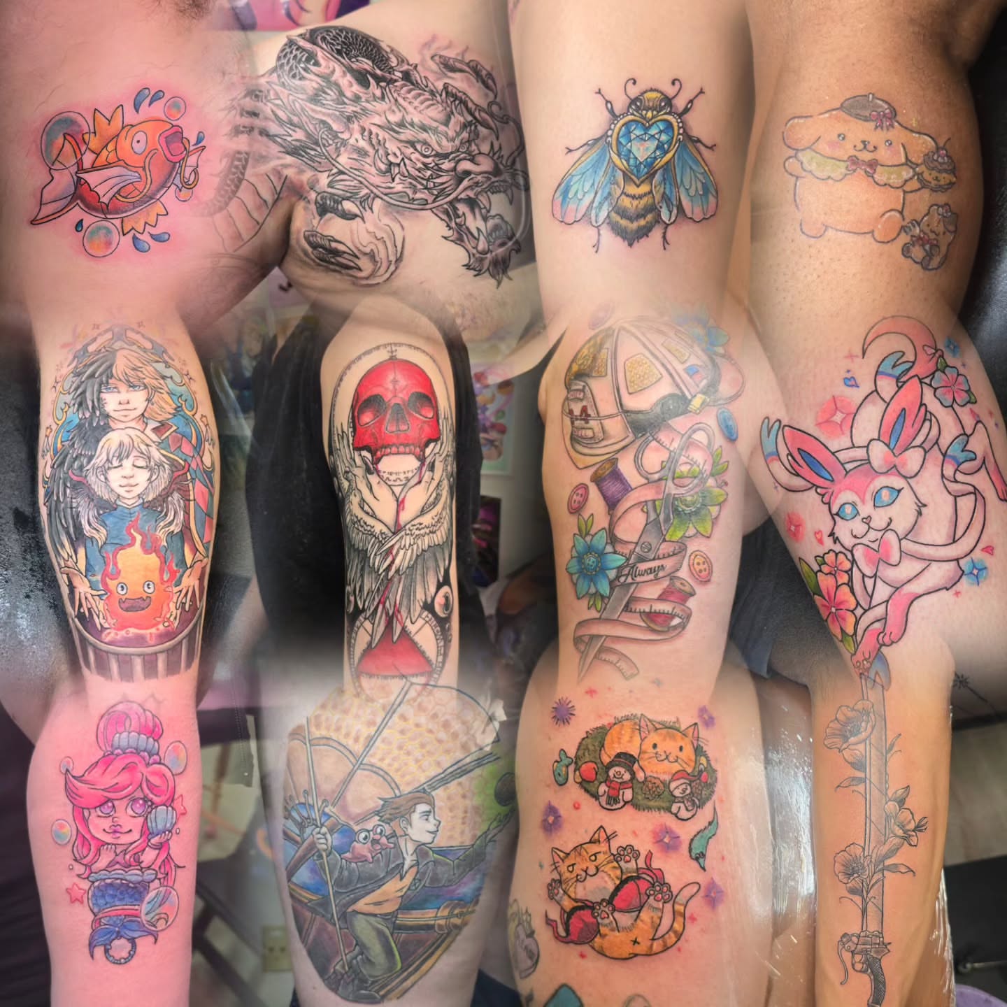 Fantasy characters and creatures new school tattoo on the forearm by Val Sanchez
