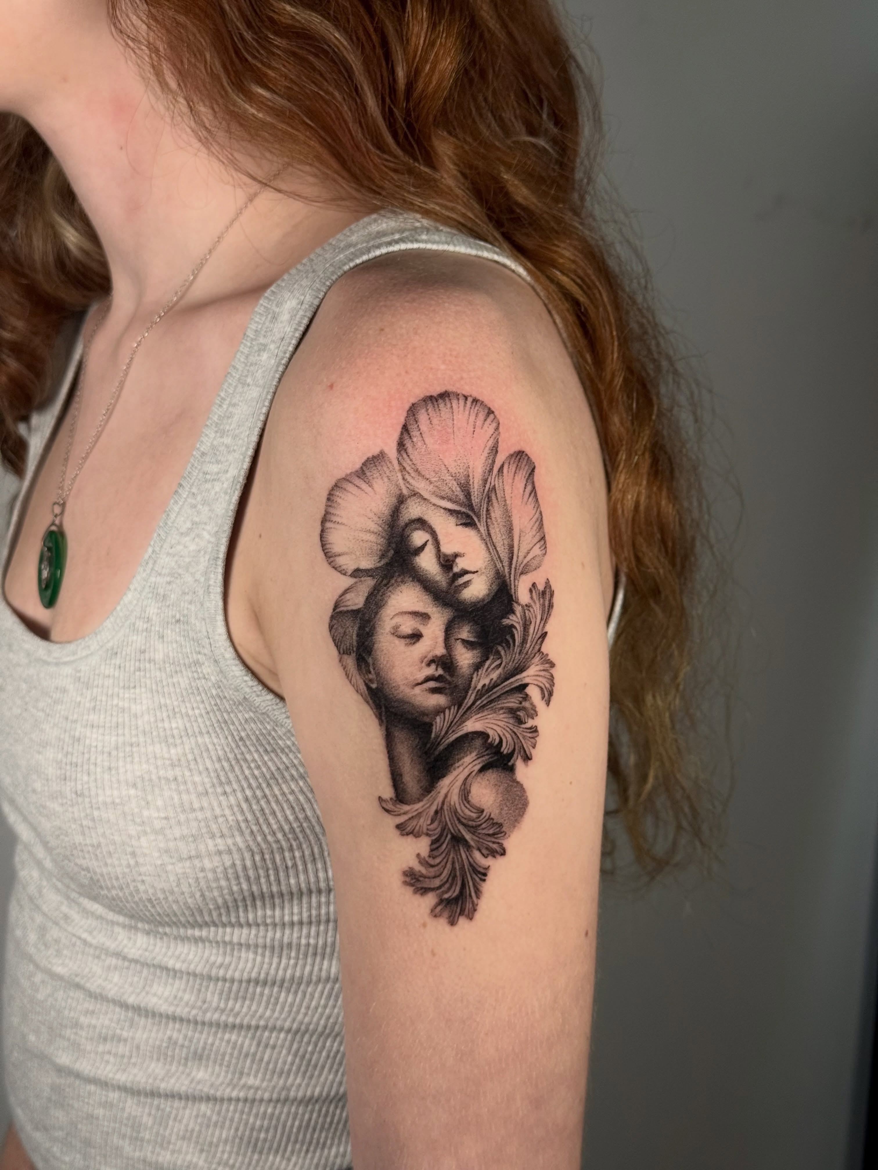 Mother and child realism tattoo on the shoulder by Miami Tattoo Artist, Miami, Florida