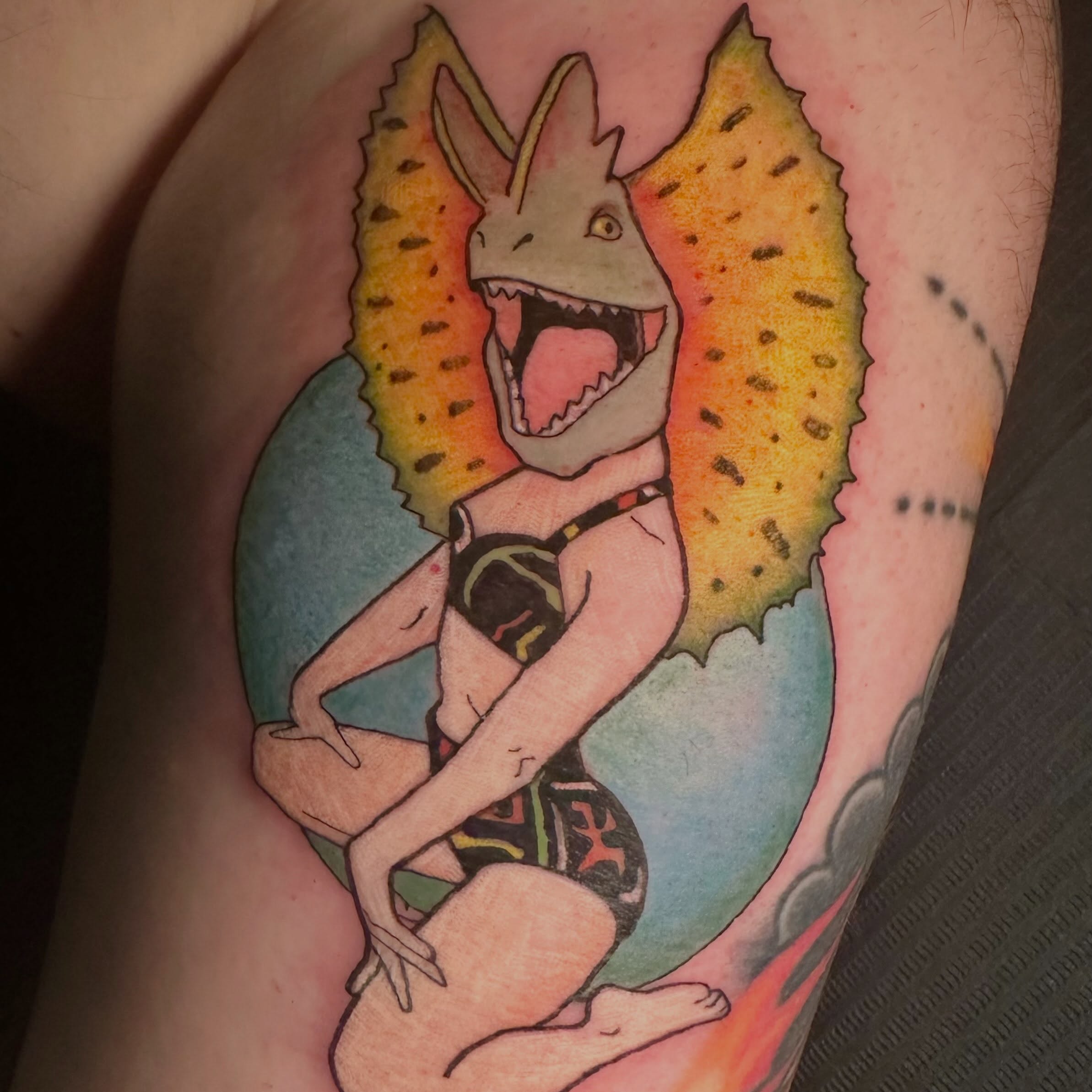 Chameleon woman new school tattoo on the forearm by Sam, Mount Laurel, New Jersey