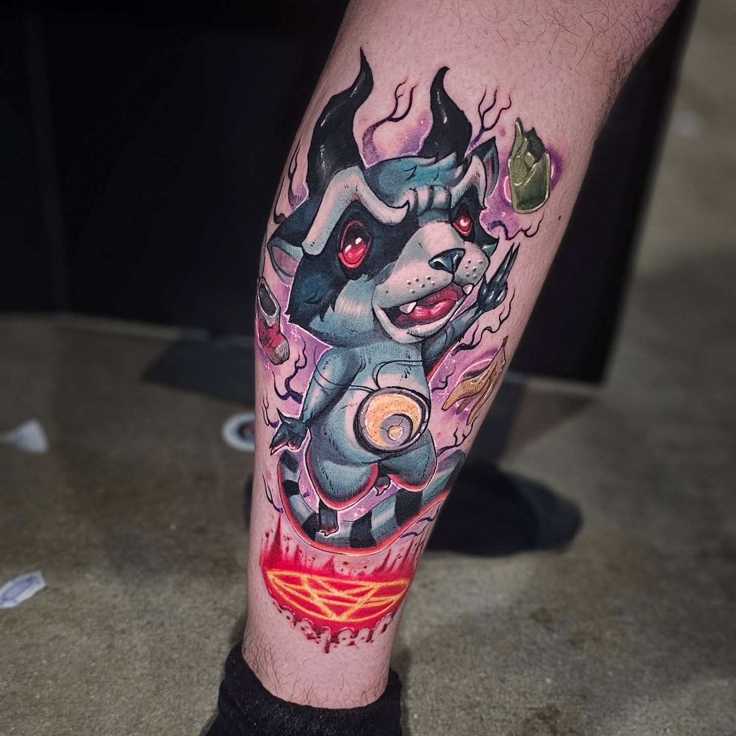 Mech dog anime tattoo on the forearm by Don Lee