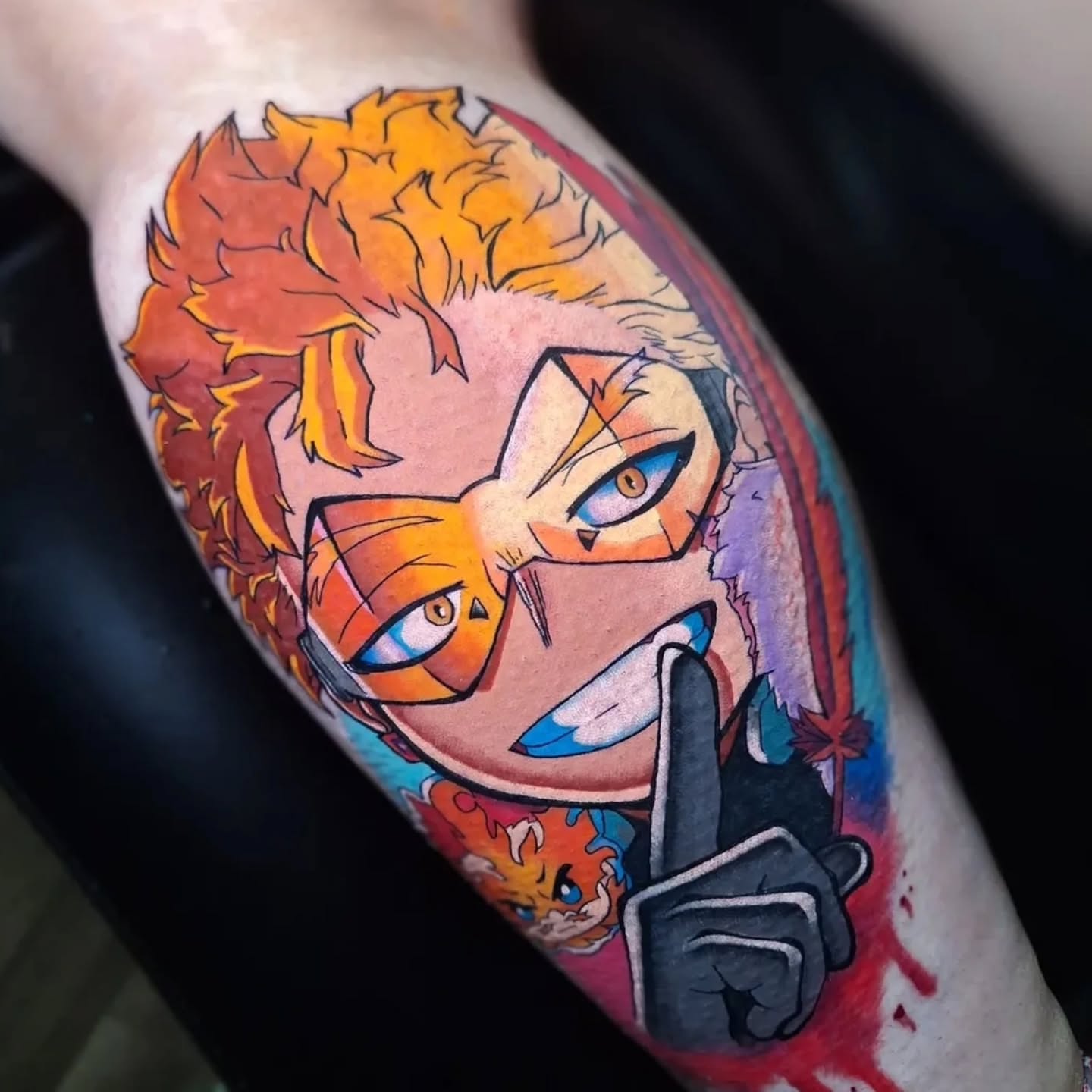 Cat character anime tattoo on the forearm by Don Lee