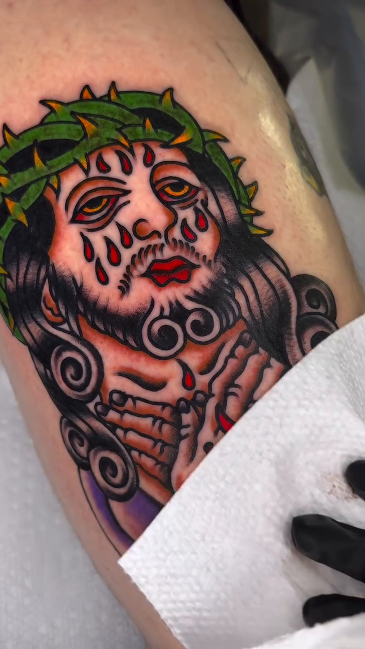 Jesus Christ neo-traditional tattoo on the forearm by ✨ Gabi ✨