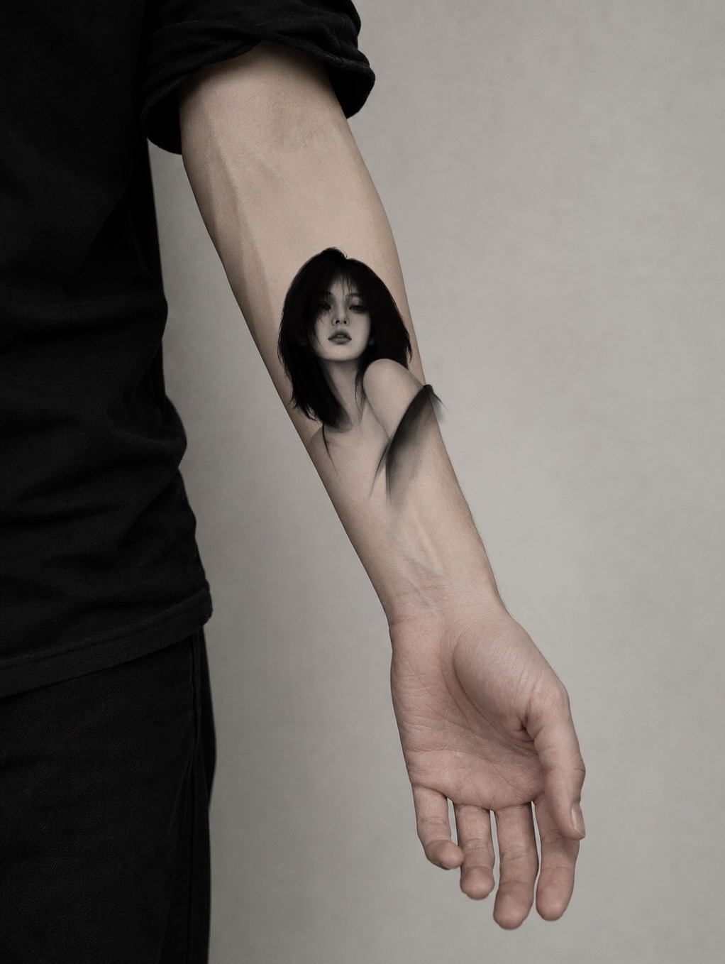 Portrait realism tattoo on the forearm by Alexey Molyarenko