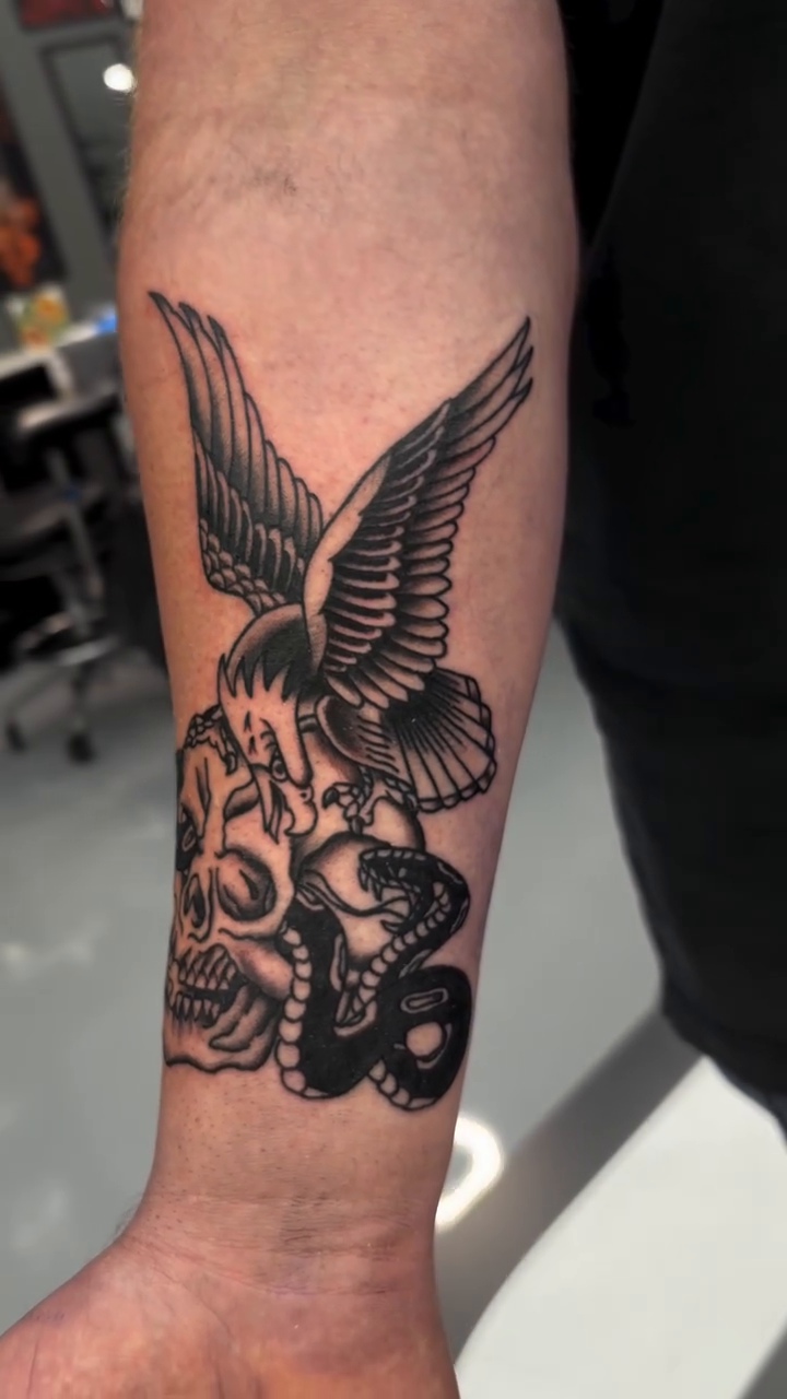 Tattoo by @trawlinson_tattoos — american_traditional, black_and_grey