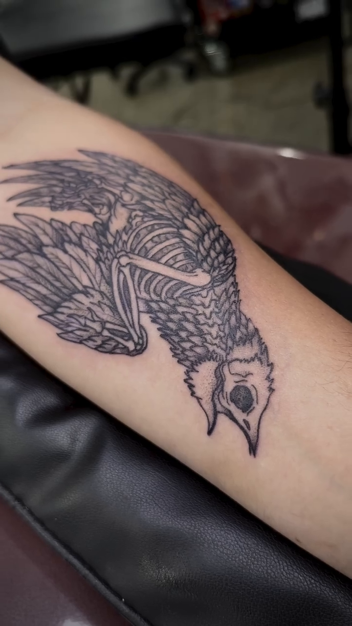 Bird skeleton realism tattoo by Marlyn “Lala”