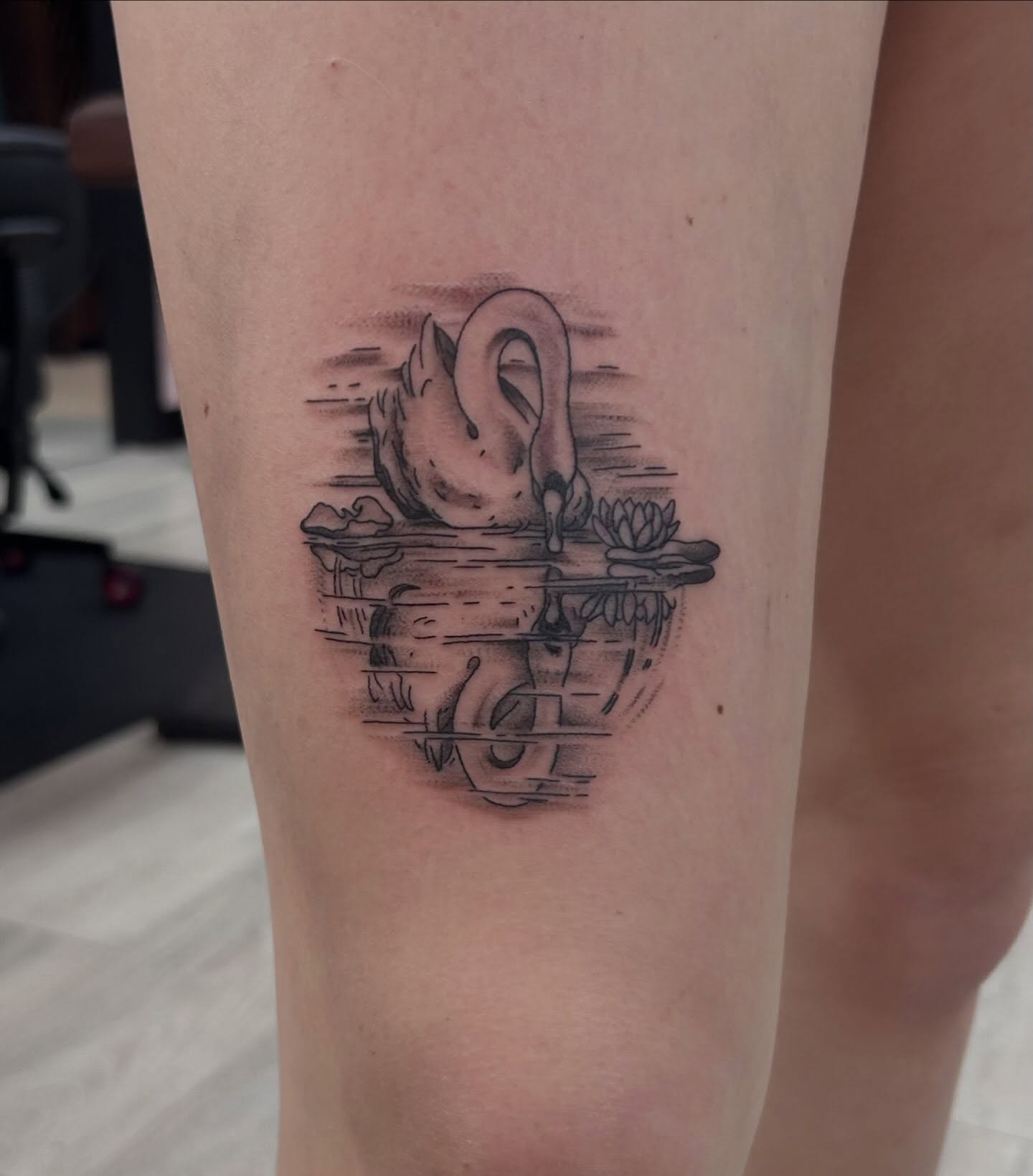 Swan realism tattoo on the forearm by Red✨, Gansevoort, New York
