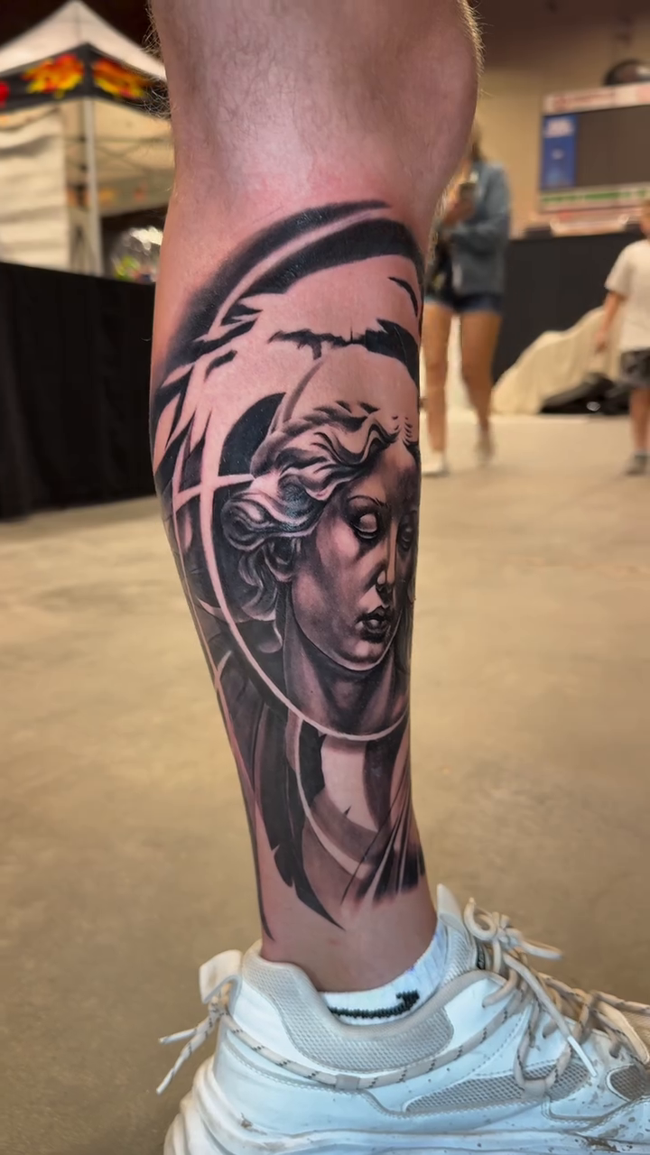 Tattoo by @consciouschildtattoo — realism, black_and_grey