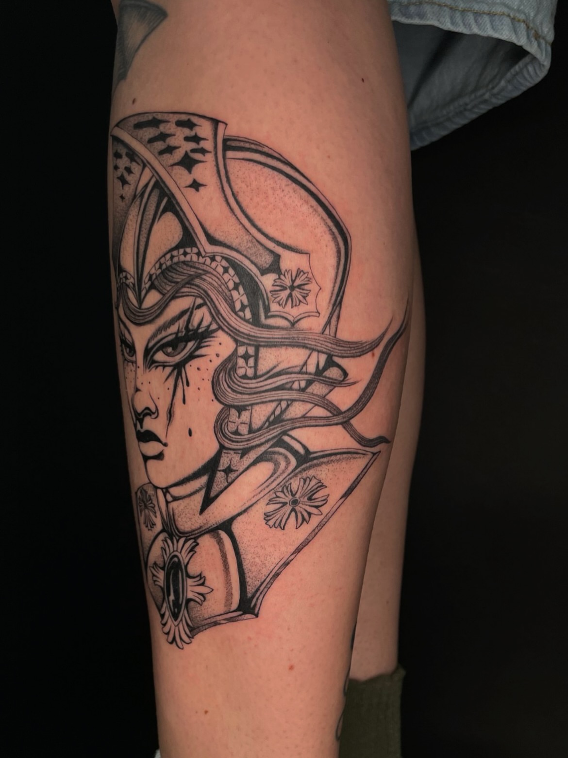 Woman warrior American traditional tattoo on the forearm by Eryn, Portland, Oregon
