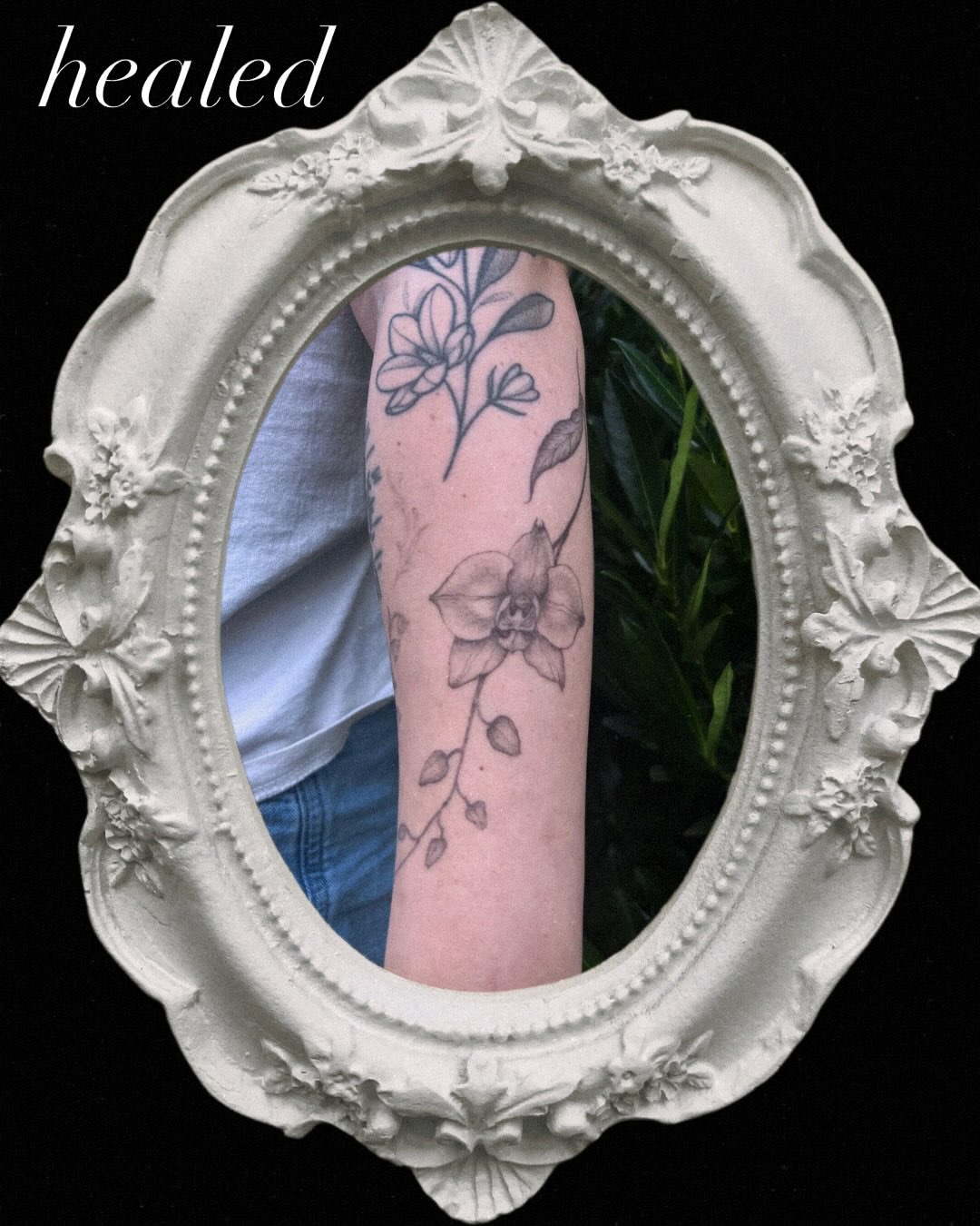 Floral arrangement black and grey tattoo on the forearm by ༻❁༺ ⟡ 𝑳𝒊𝒗 𝑪𝒆𝒍𝒆𝒔𝒕𝒆 ⟡ ༻❁༺