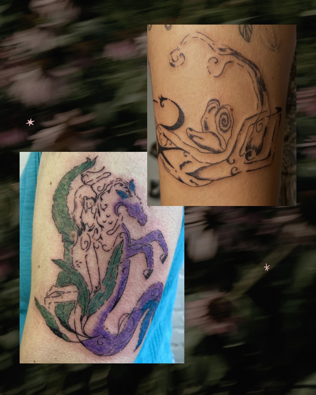 Unicorn and mermaid American traditional tattoo on the forearm by wanderfernfairy