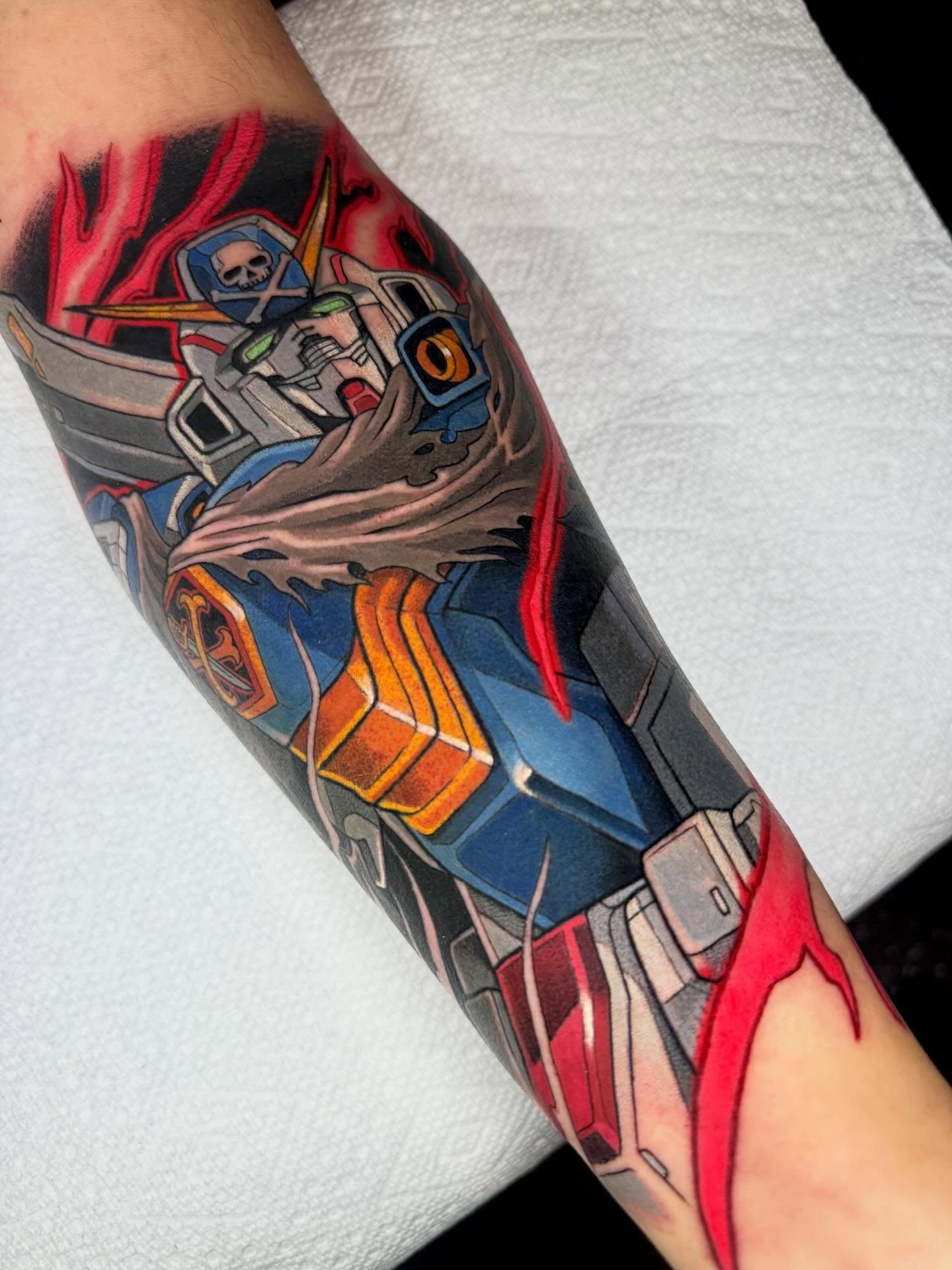 Mecha robot realism tattoo on the forearm by Hayden Combs
