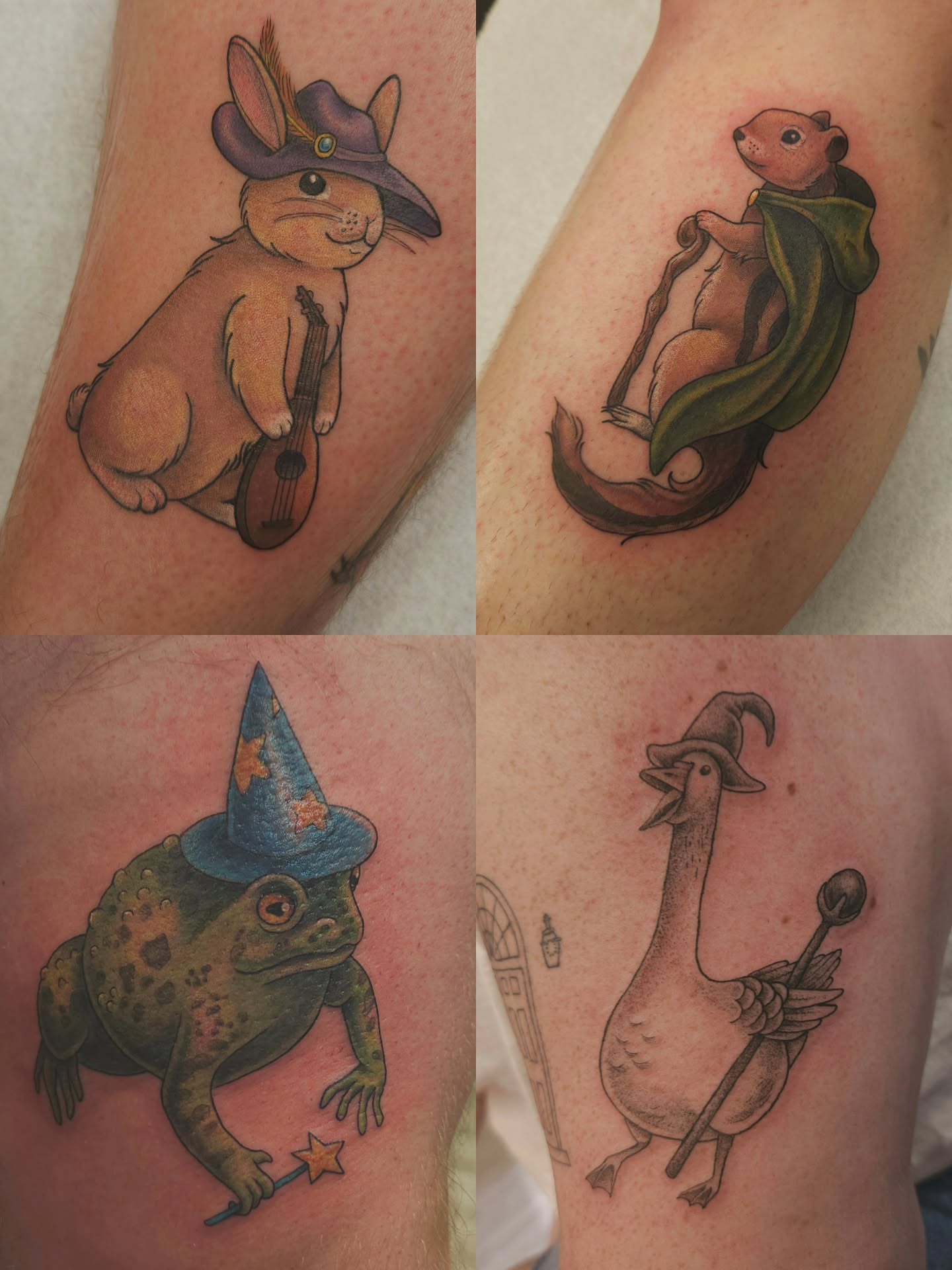 Animal characters illustrative tattoo on the upper arm by πΎπππππ πΎπππππ