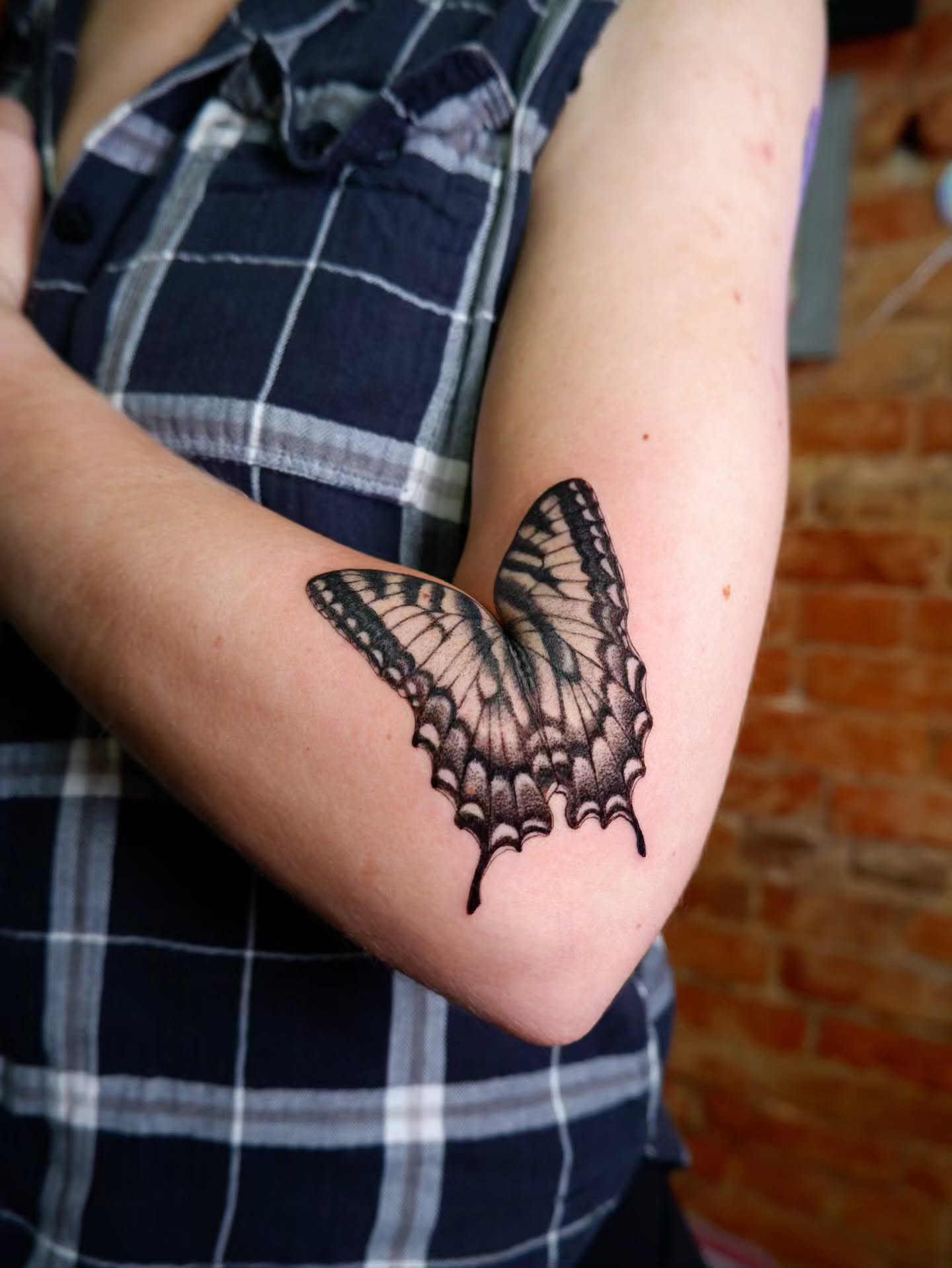 Butterfly realism tattoo on the forearm by bird ✦ tattoo artist ✦ philadelphia