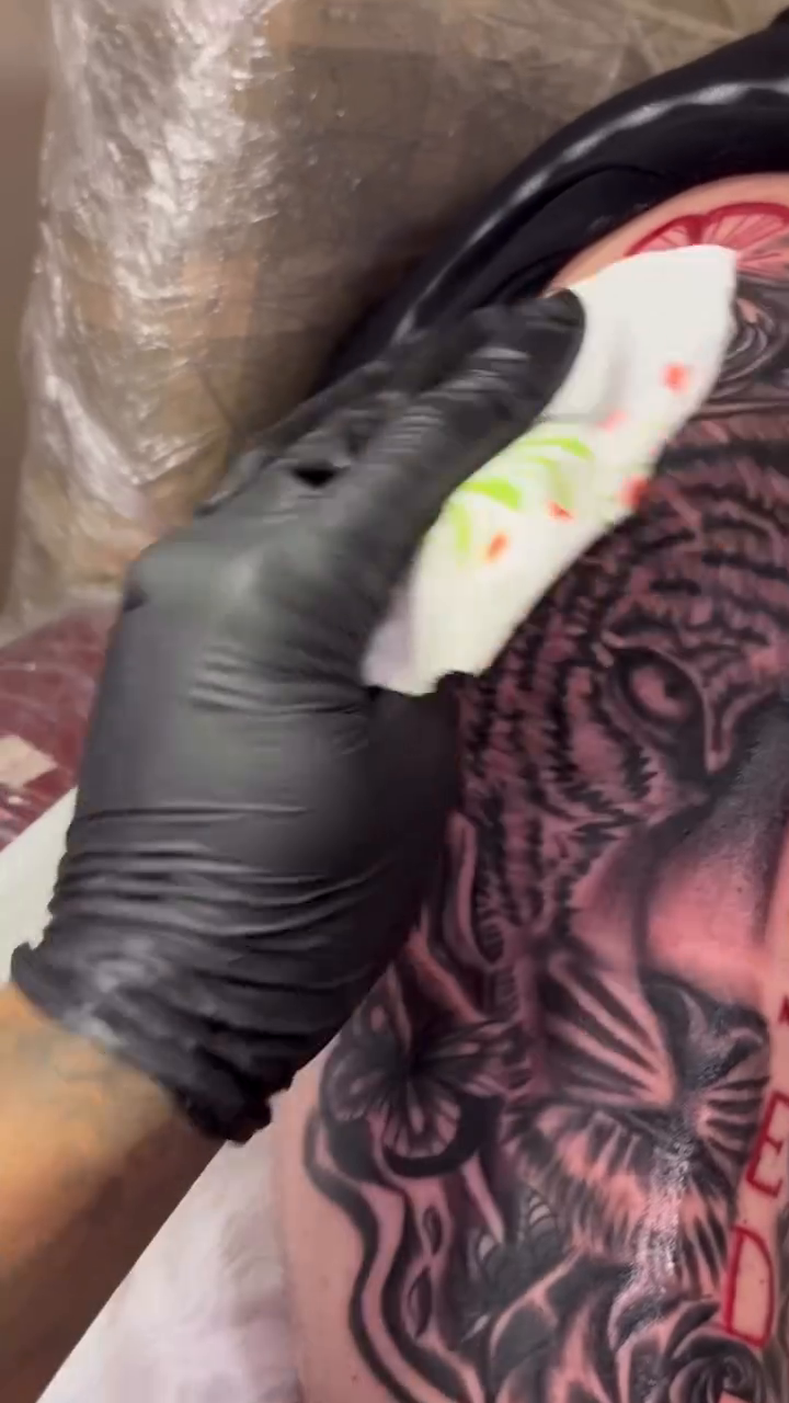 Tiger and roses realism tattoo by OwlWhoINKs