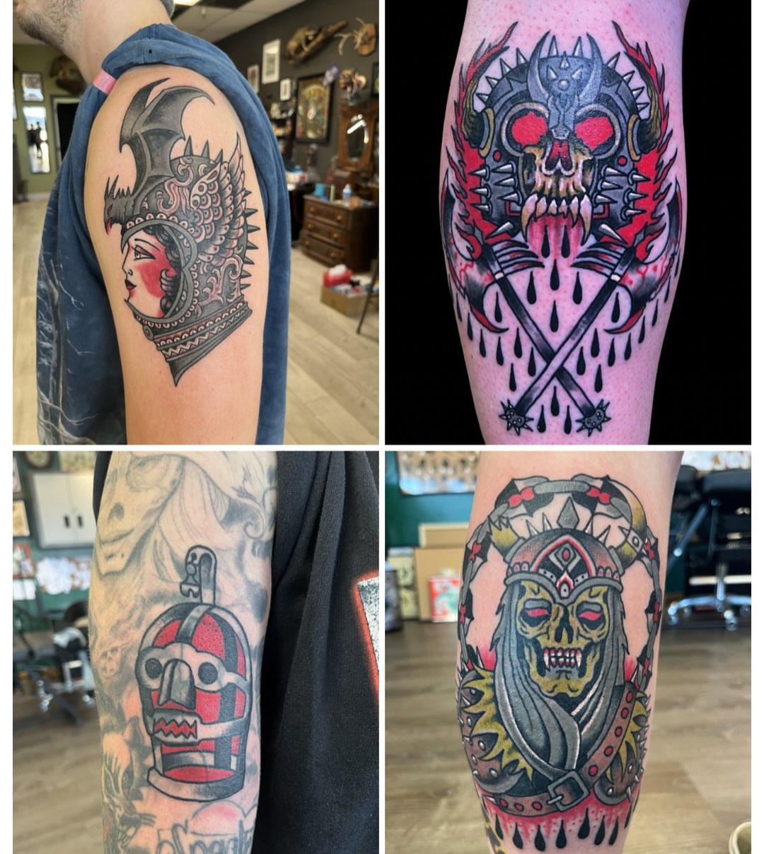 Skull and crossbones American traditional tattoo on the forearm by Joe Truck