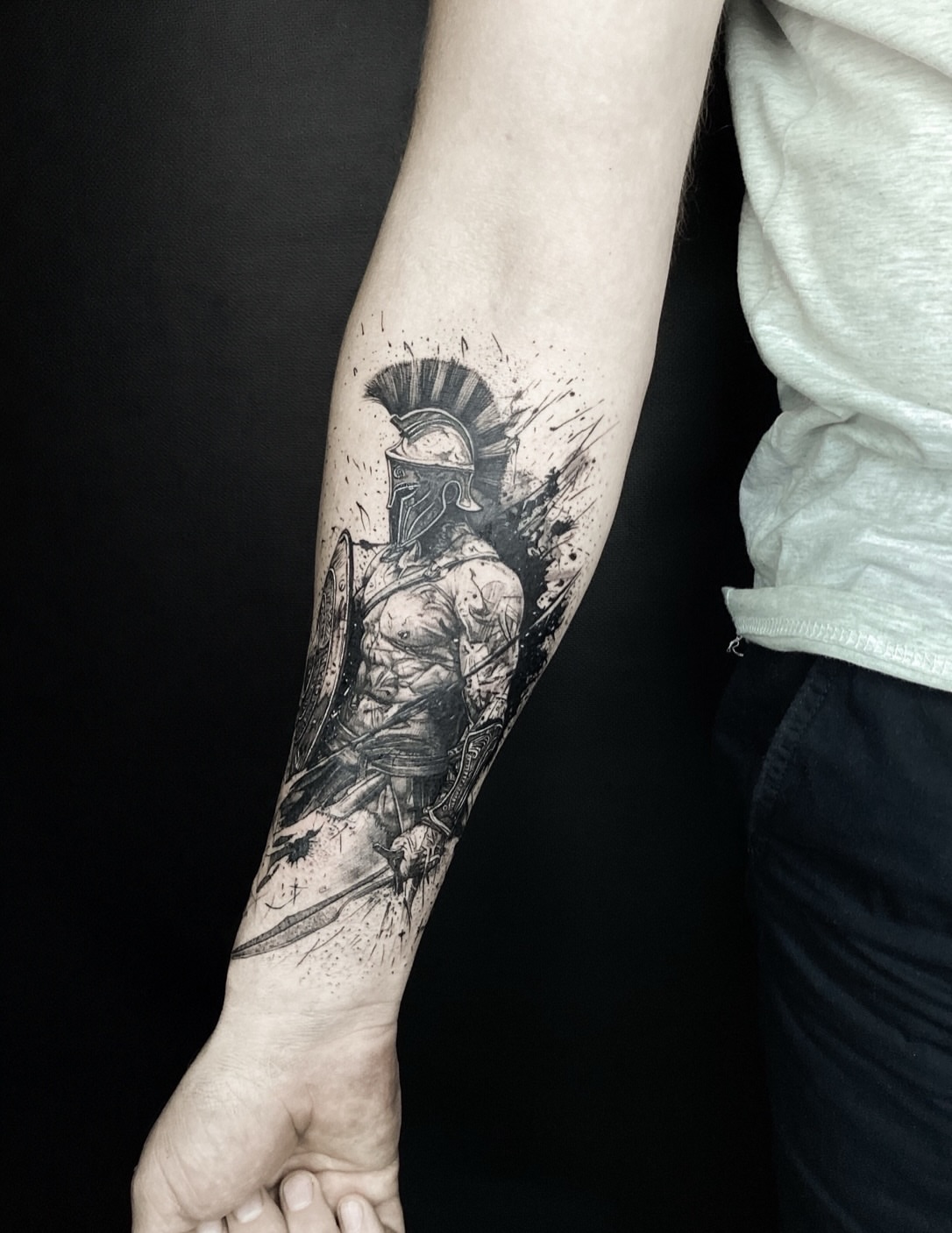 Warrior realism tattoo on the forearm by Alexey Molyarenko