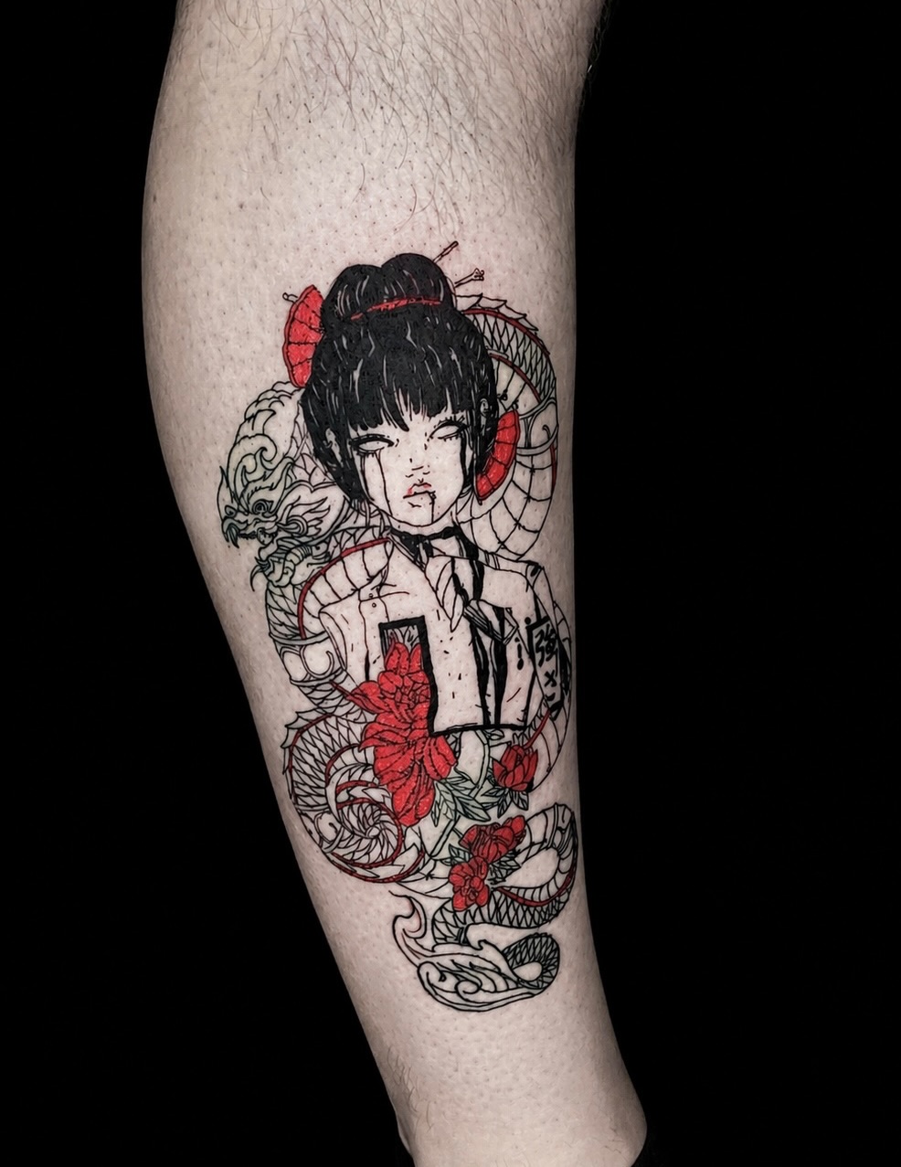 Geisha japanese irezumi tattoo on the forearm by Alexey Molyarenko
