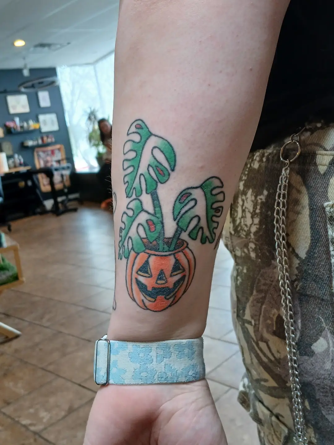 Pumpkin plant American traditional tattoo on the forearm by Amber Tattoos