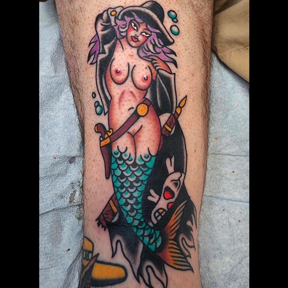 Mermaid American traditional tattoo on the forearm by πππππ