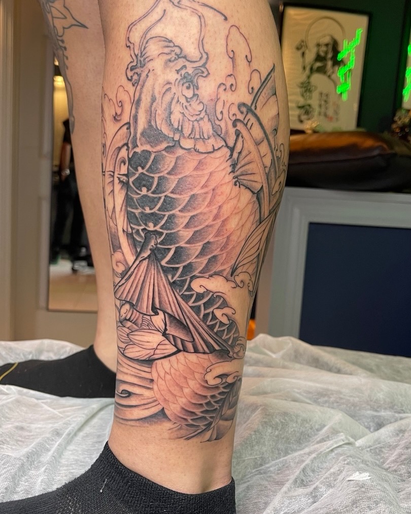 Koi fish japanese irezumi tattoo on the forearm by B o n d B o n d , “ a r t i s t “