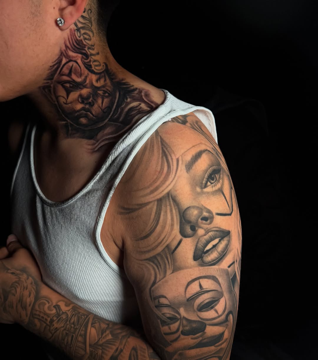 Woman's face realism tattoo on the shoulder by Lex⛓️