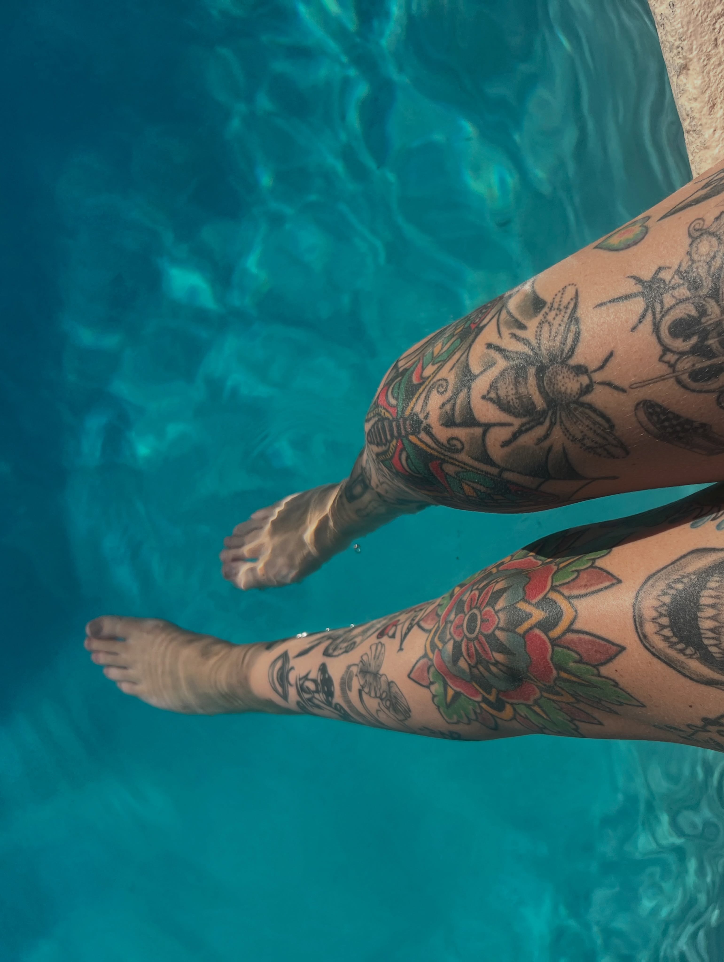 Floral and bee American traditional tattoo on the leg by ✶ H A N N A H K A y ✶