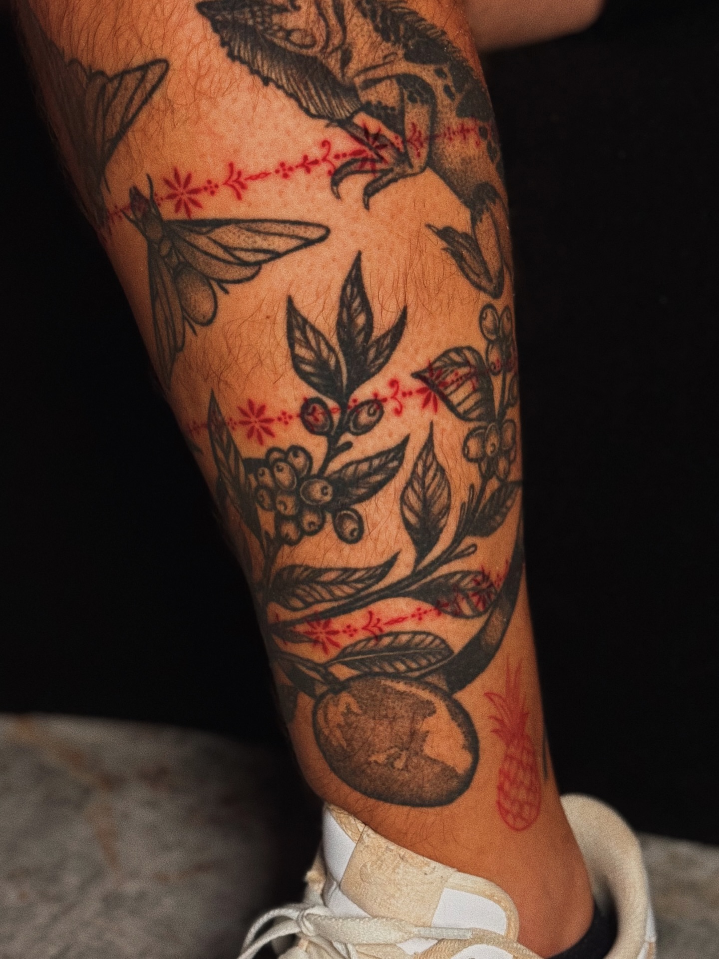 Botanical American traditional tattoo on the forearm by Luisa Duarte