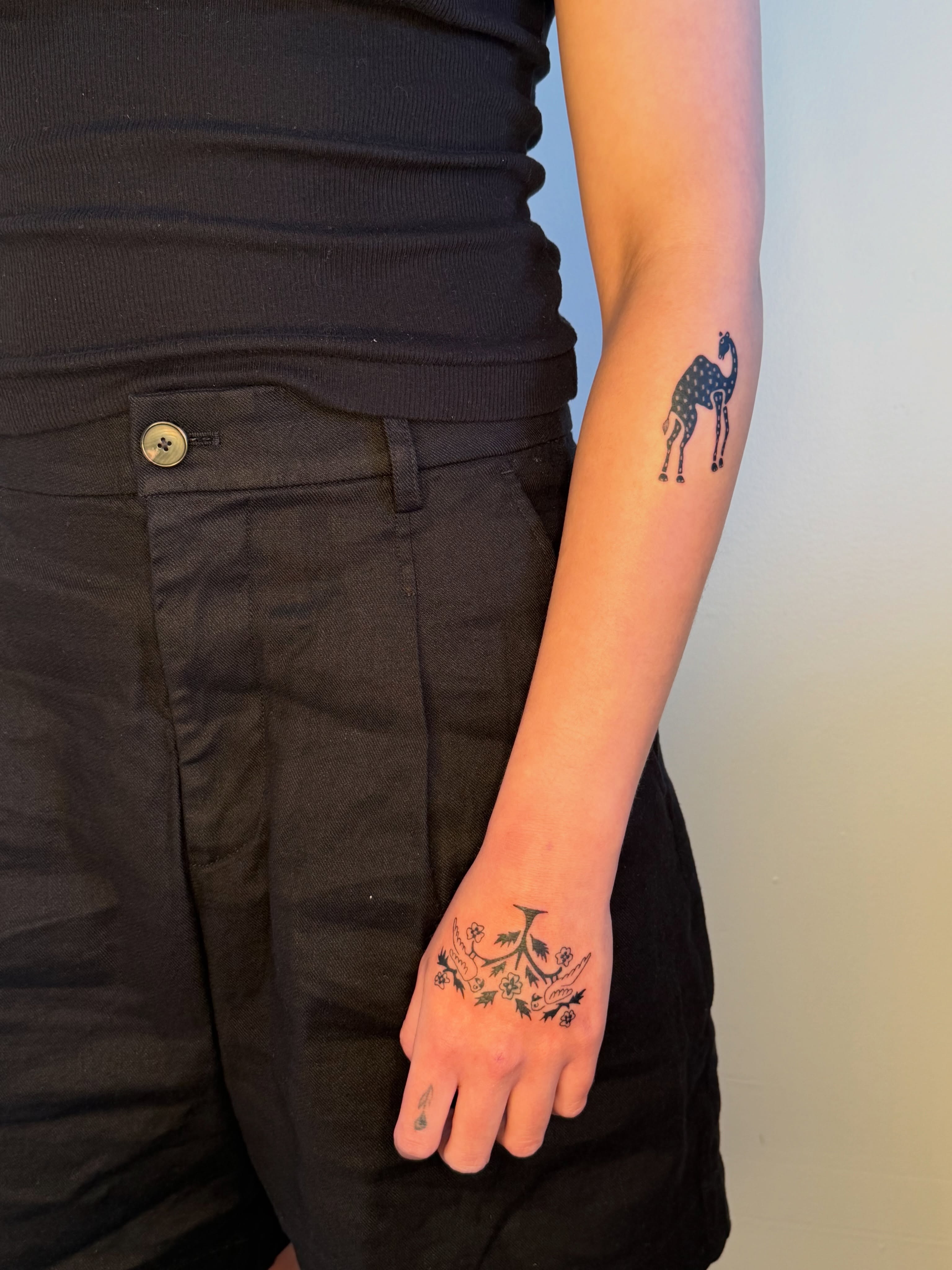 Giraffe black and grey tattoo on the forearm by ♤ Catherine Stengel ♤
