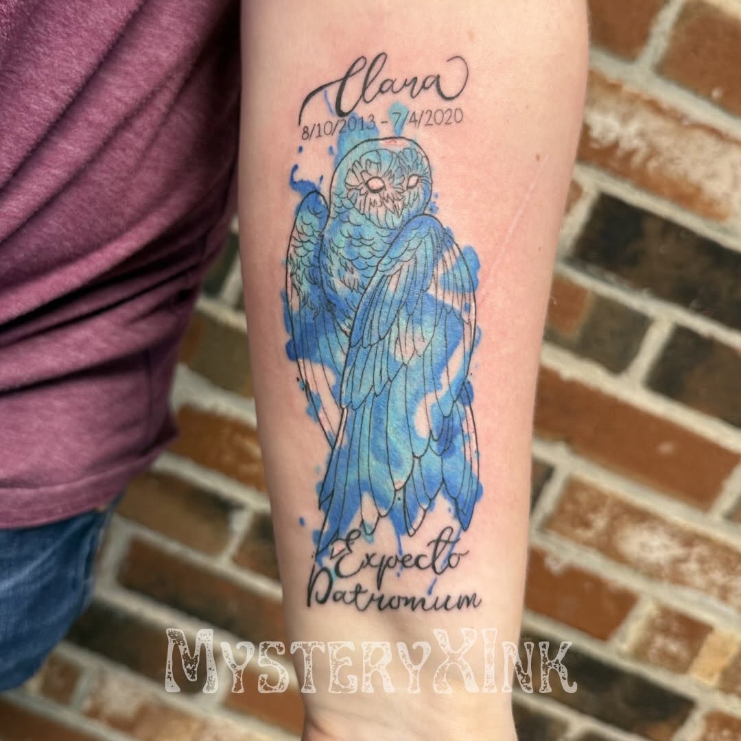 Tattoo by @mysteryxink — watercolor, lettering_script