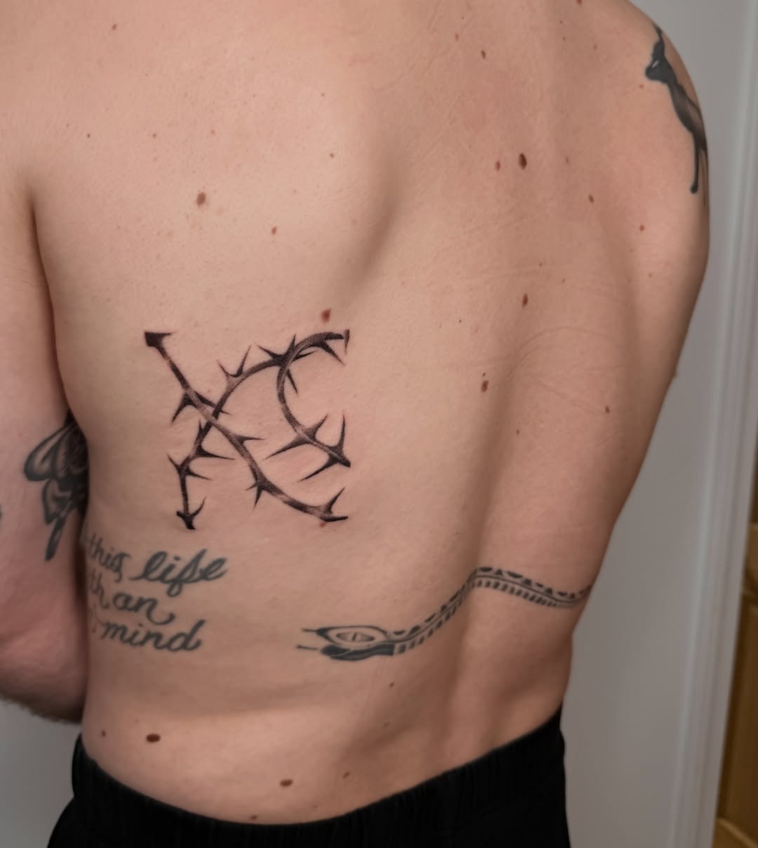 Crown of thorns black and grey tattoo on the chest by 🗡Addie Kat🗡