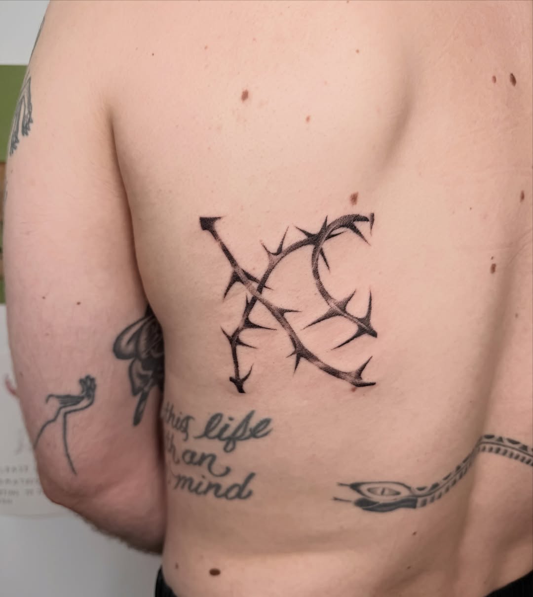 Thorn crown black and grey tattoo on the back by 🗡Addie Kat🗡