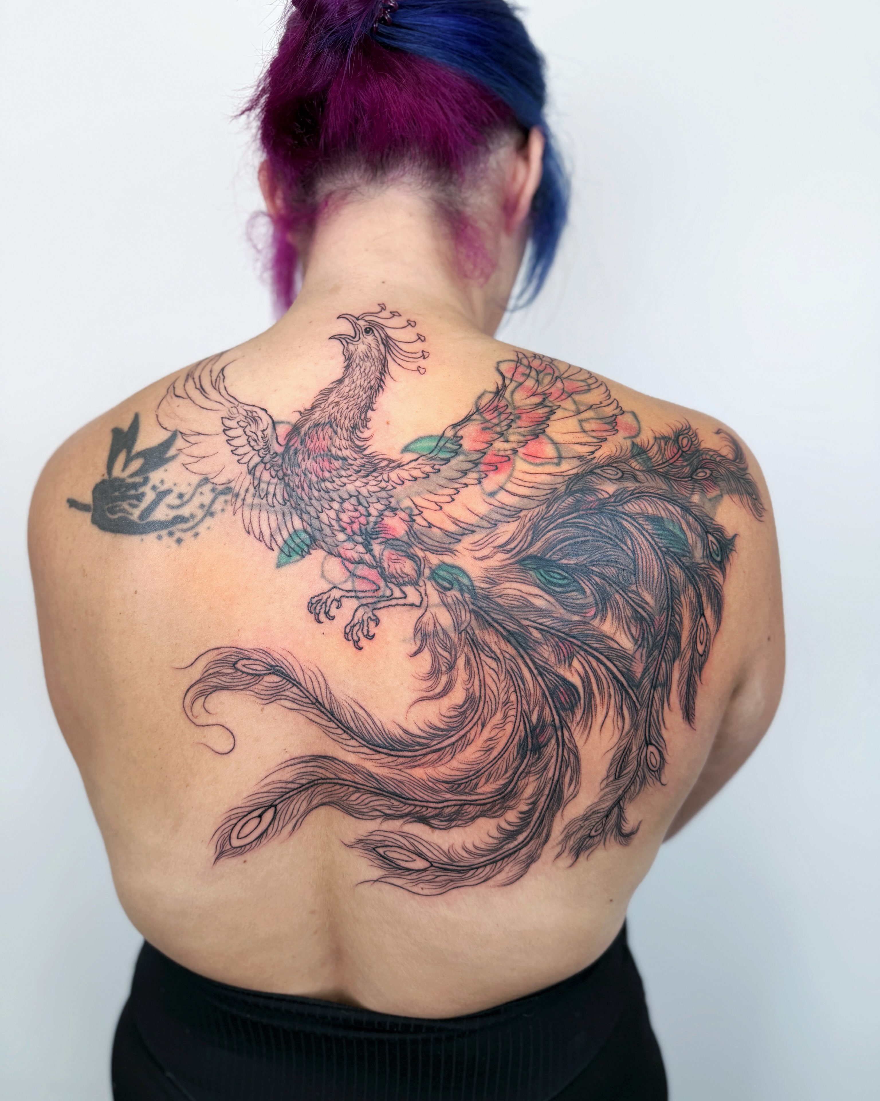 Phoenix new school tattoo on the back by Jiang_Tattooer