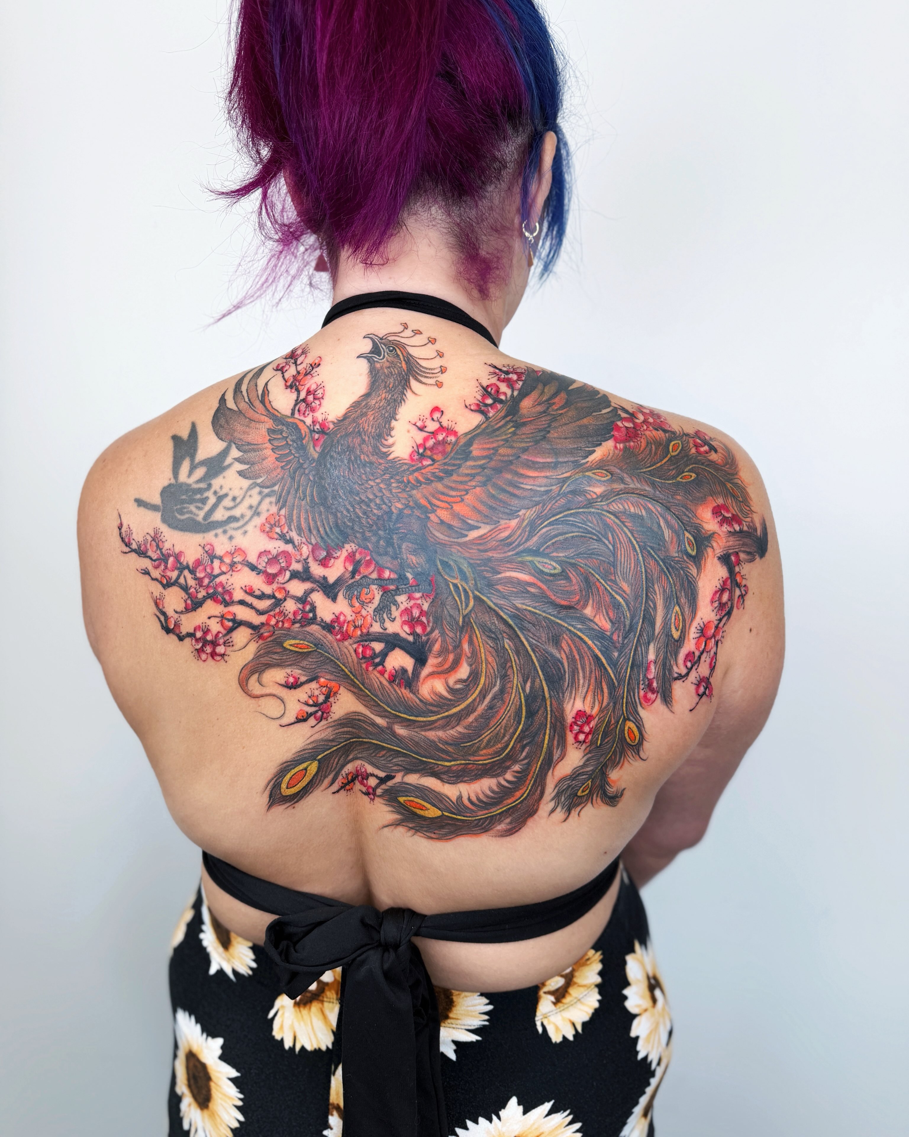 Phoenix and cherry blossoms japanese irezumi tattoo on the back by Jiang_Tattooer