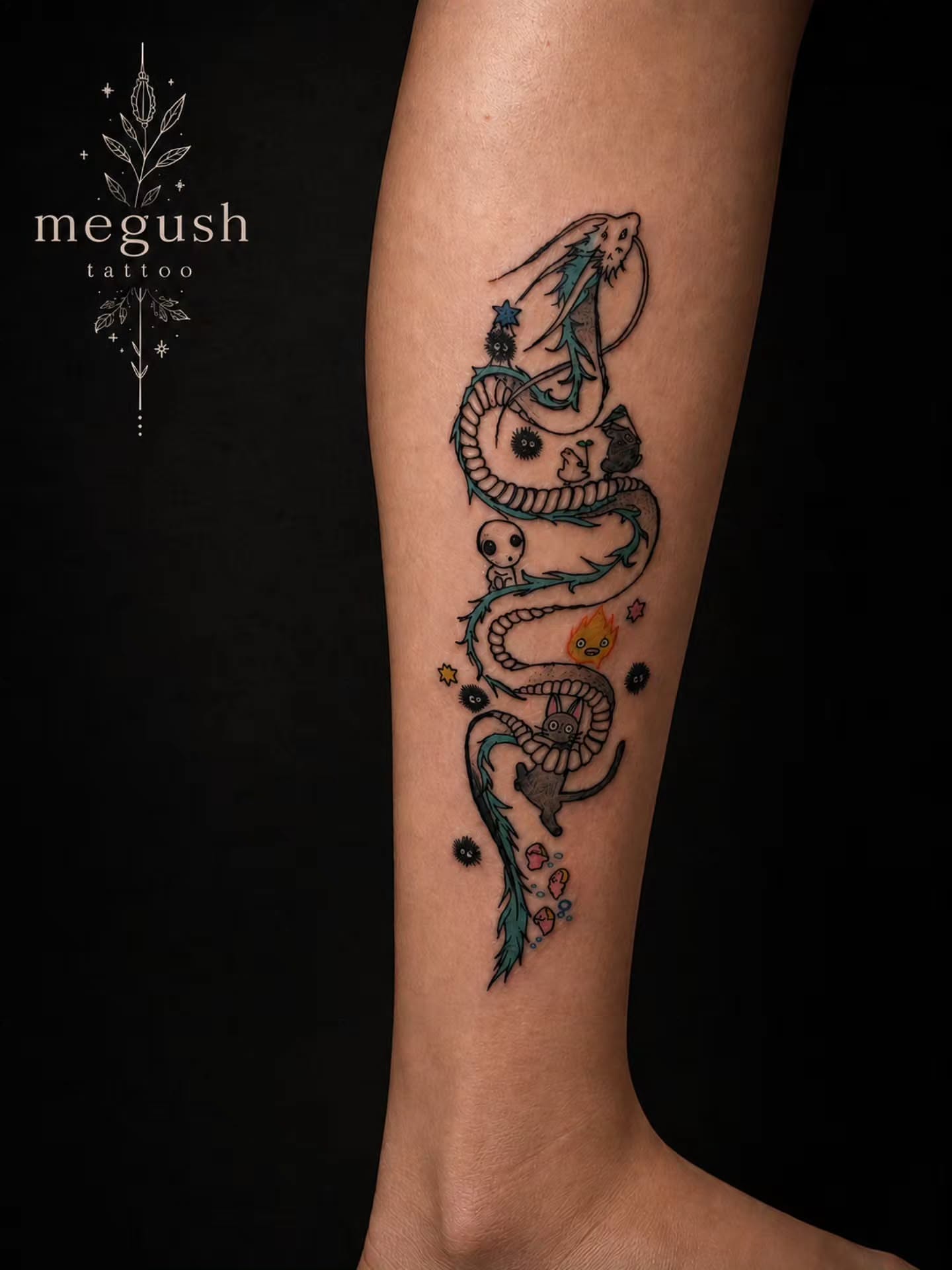 Tattoo by @megushtattoo — dotwork, anime