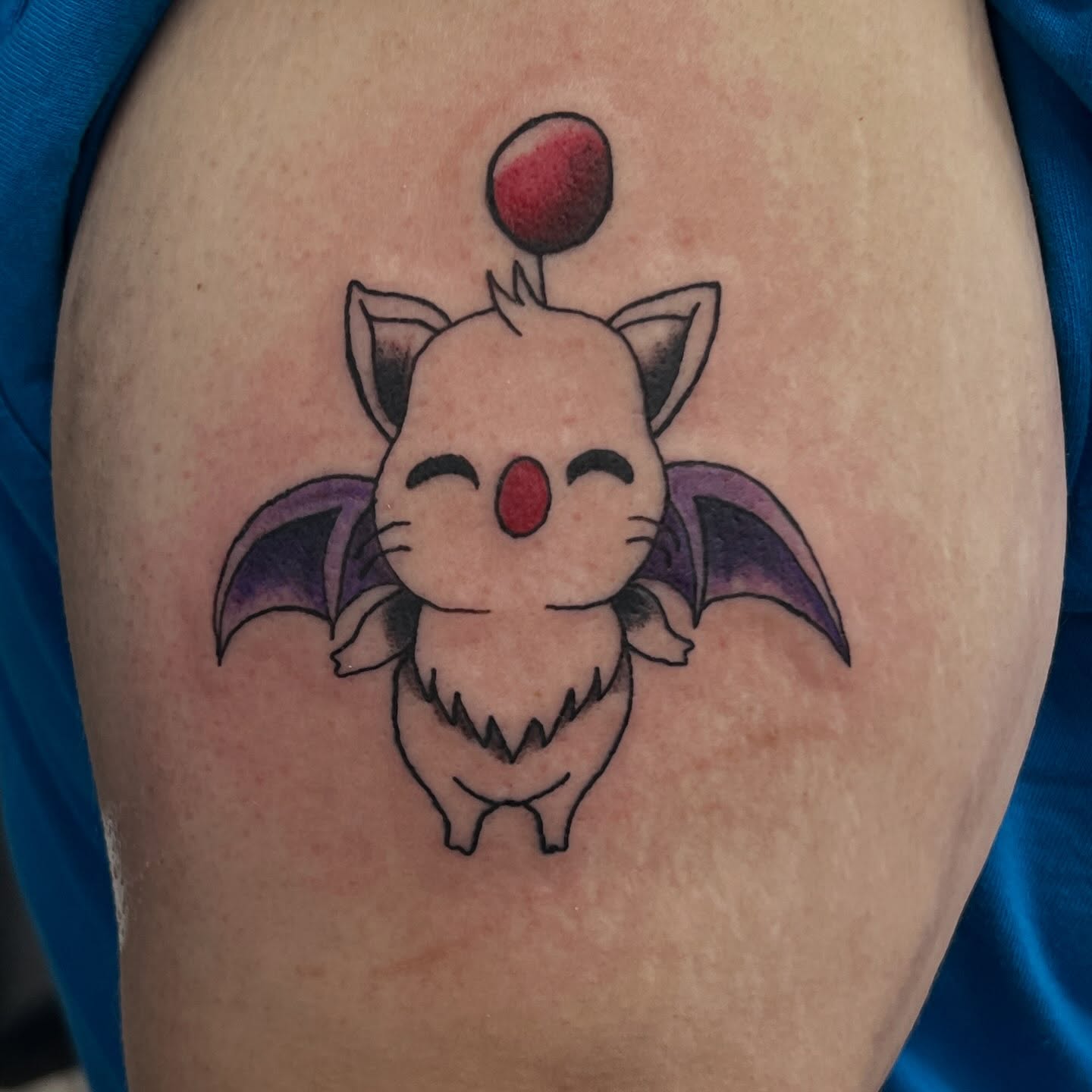 Bat-like creature dotwork tattoo on the thigh by Tomfoolery