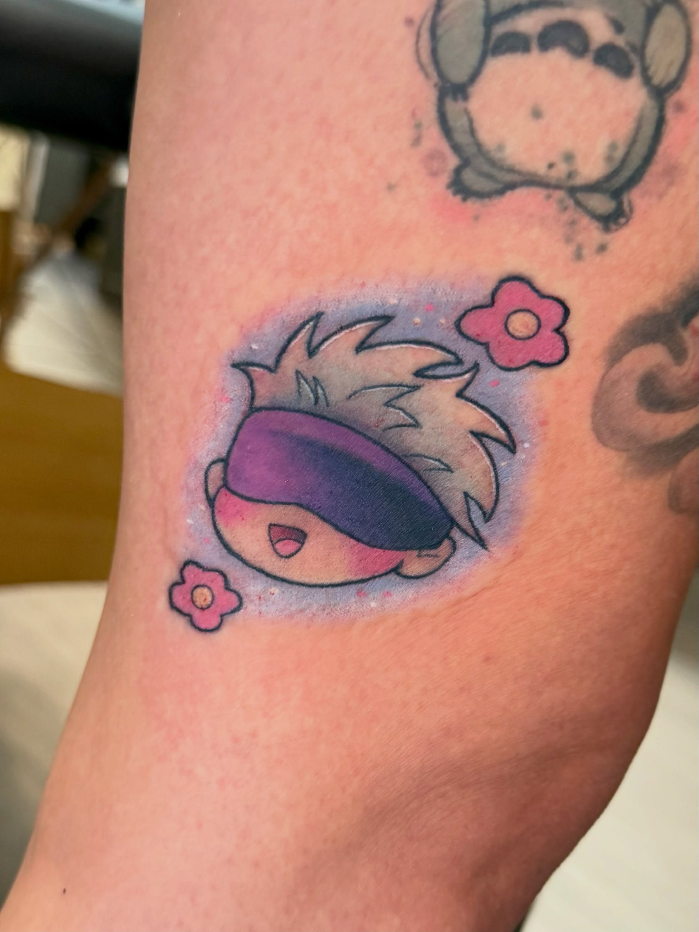 Tattoo by @sadfacetattoos — dotwork, anime