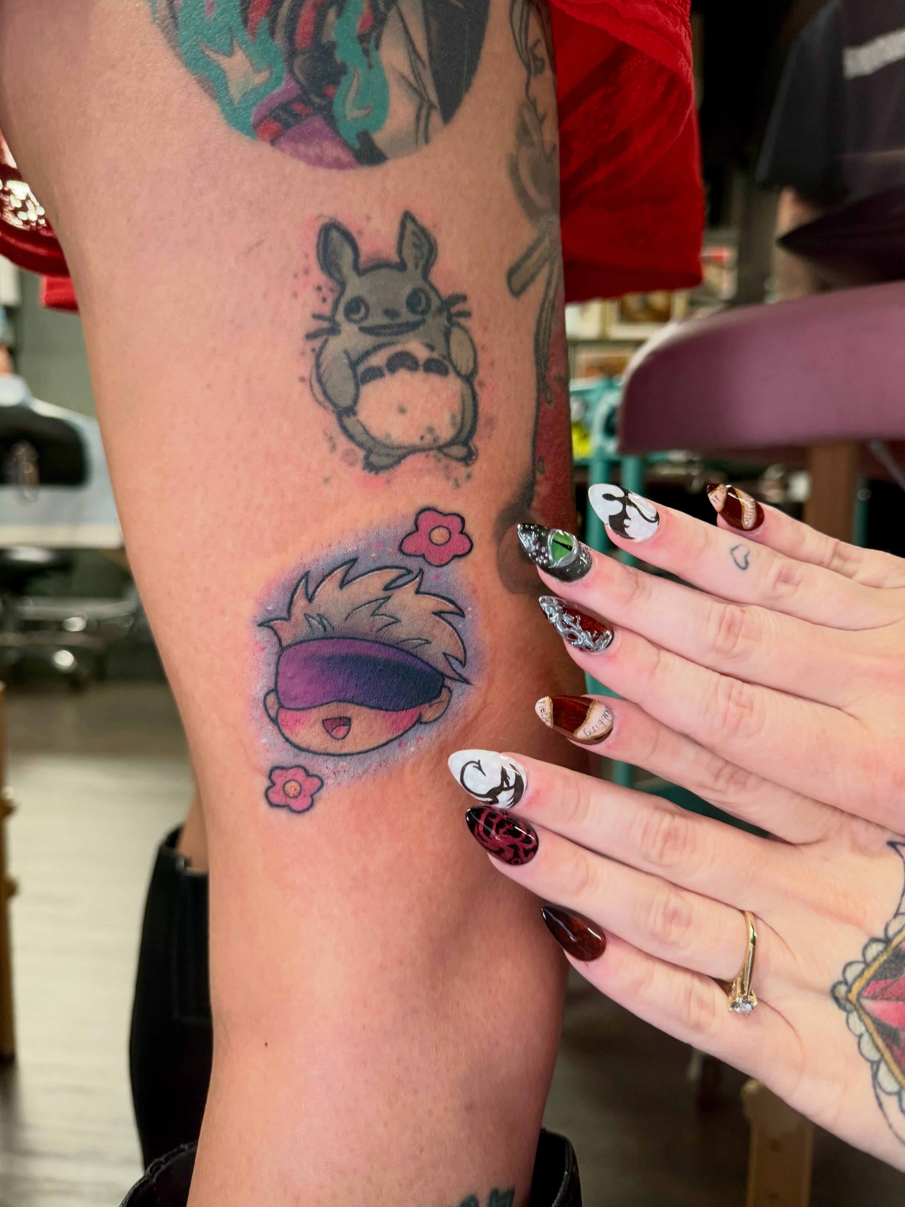 Tattoo by @sadfacetattoos — dotwork, anime