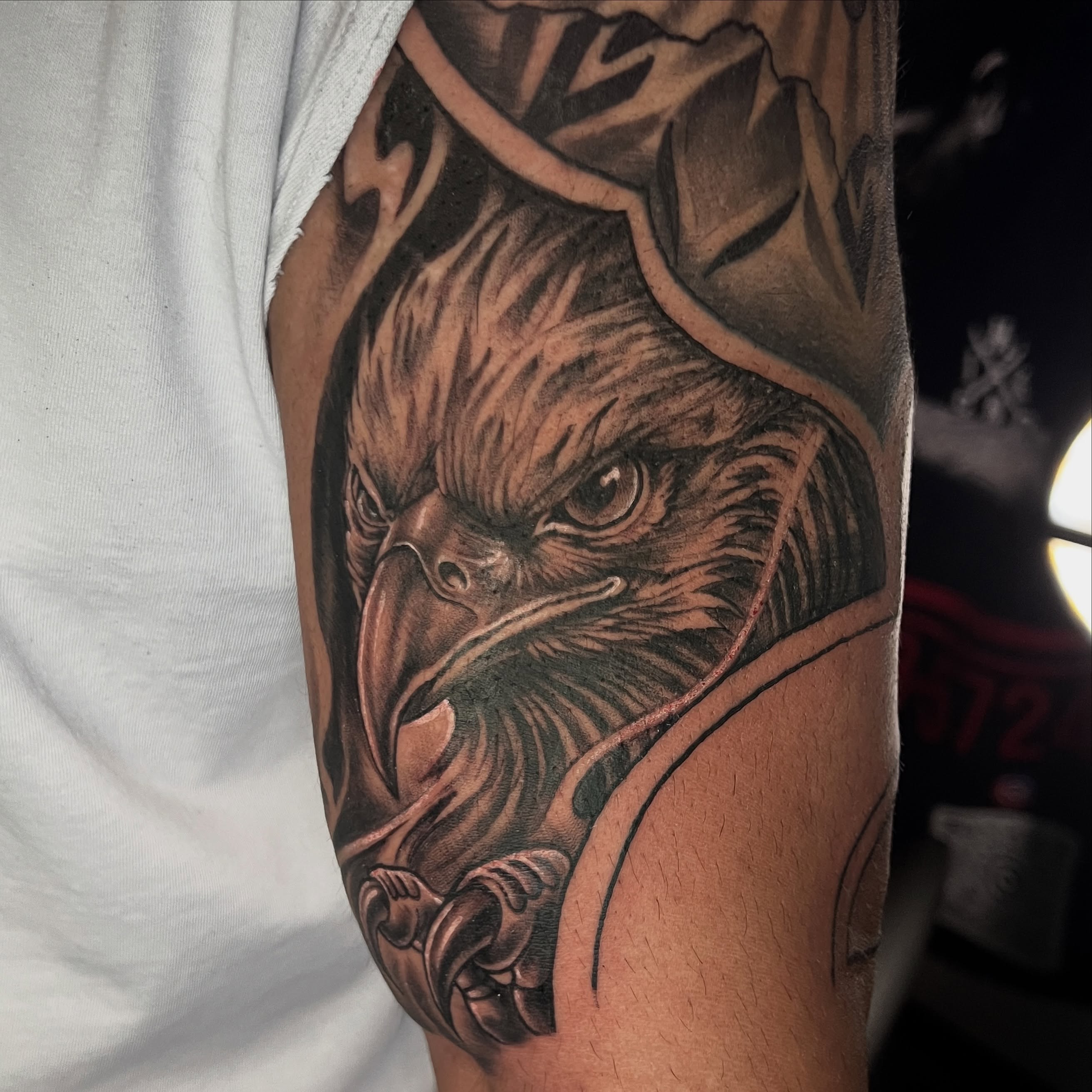 Eagle realism tattoo on the forearm by Monstro Ink Arts Tattoos, Bakersfield, California