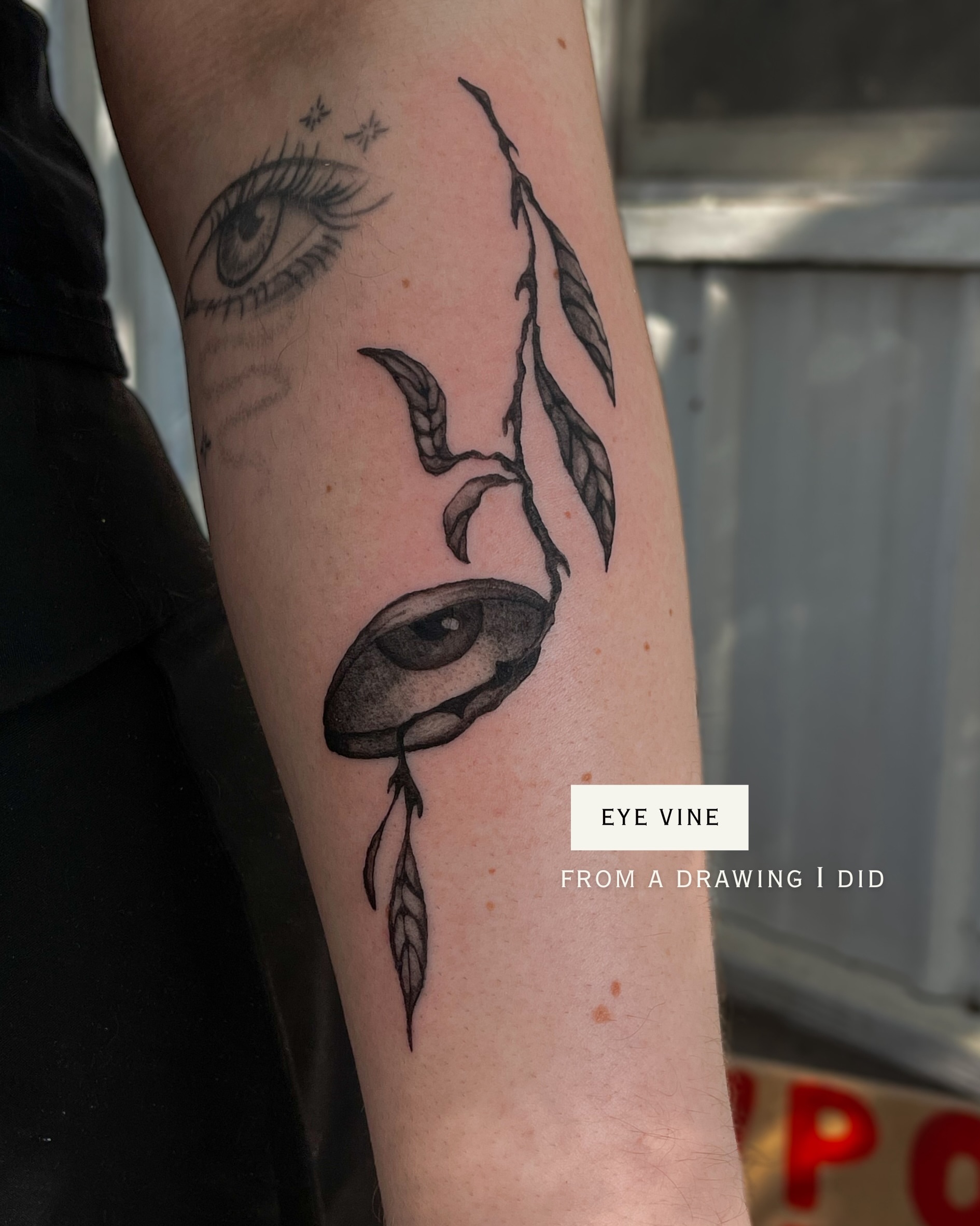 Eye vine dotwork tattoo on the forearm by Amy