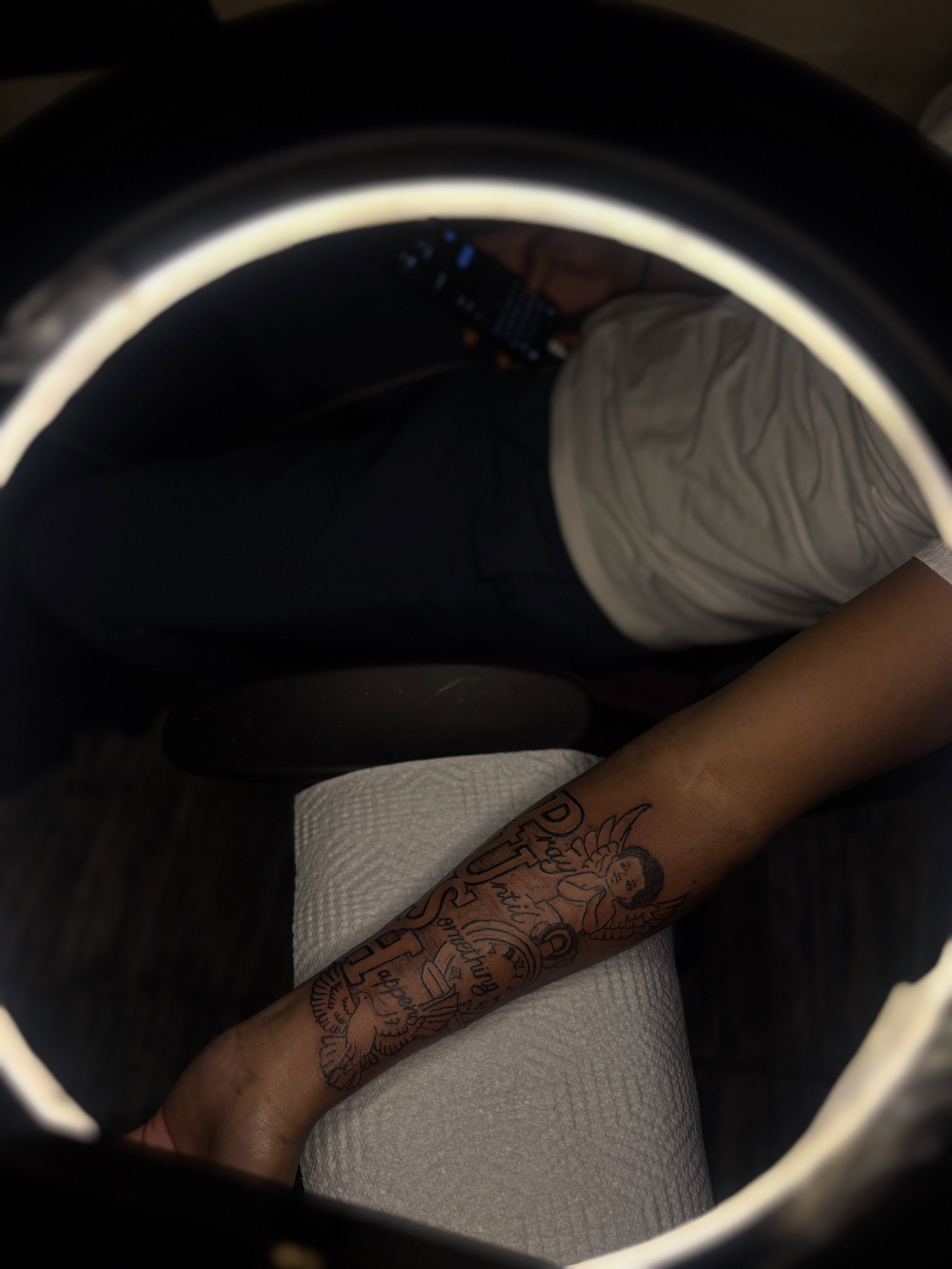 Religious figure American traditional tattoo on the forearm by Winter j