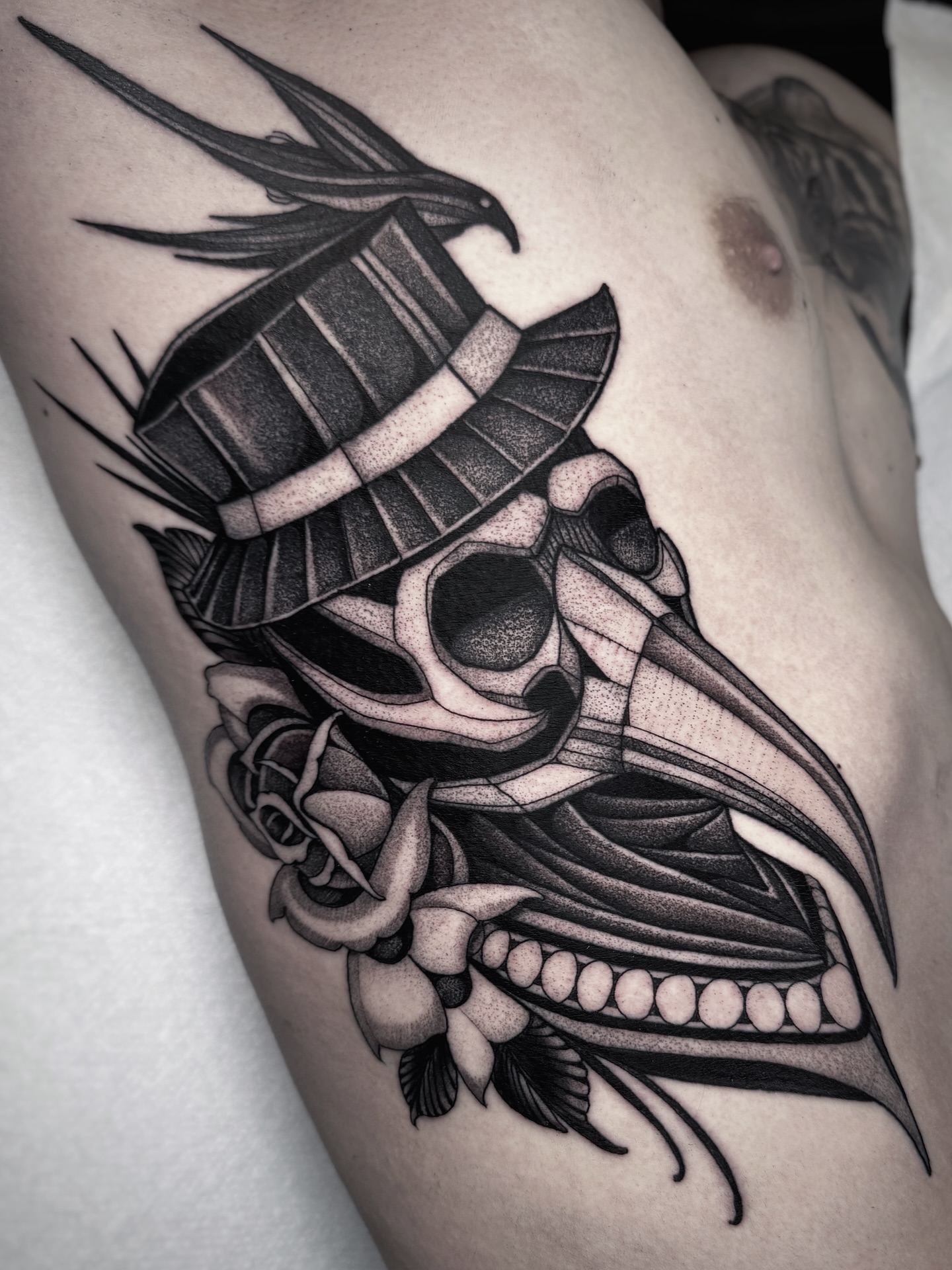 Tattoo by @ninjakixxtattoo — black_and_grey, geometric