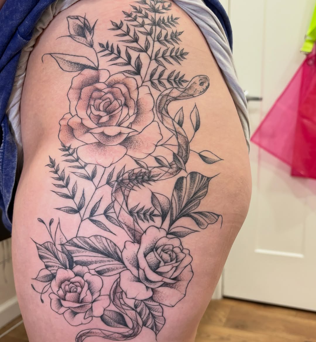 Tattoo by @athenaartistrytattoostudio — black_and_grey, dotwork