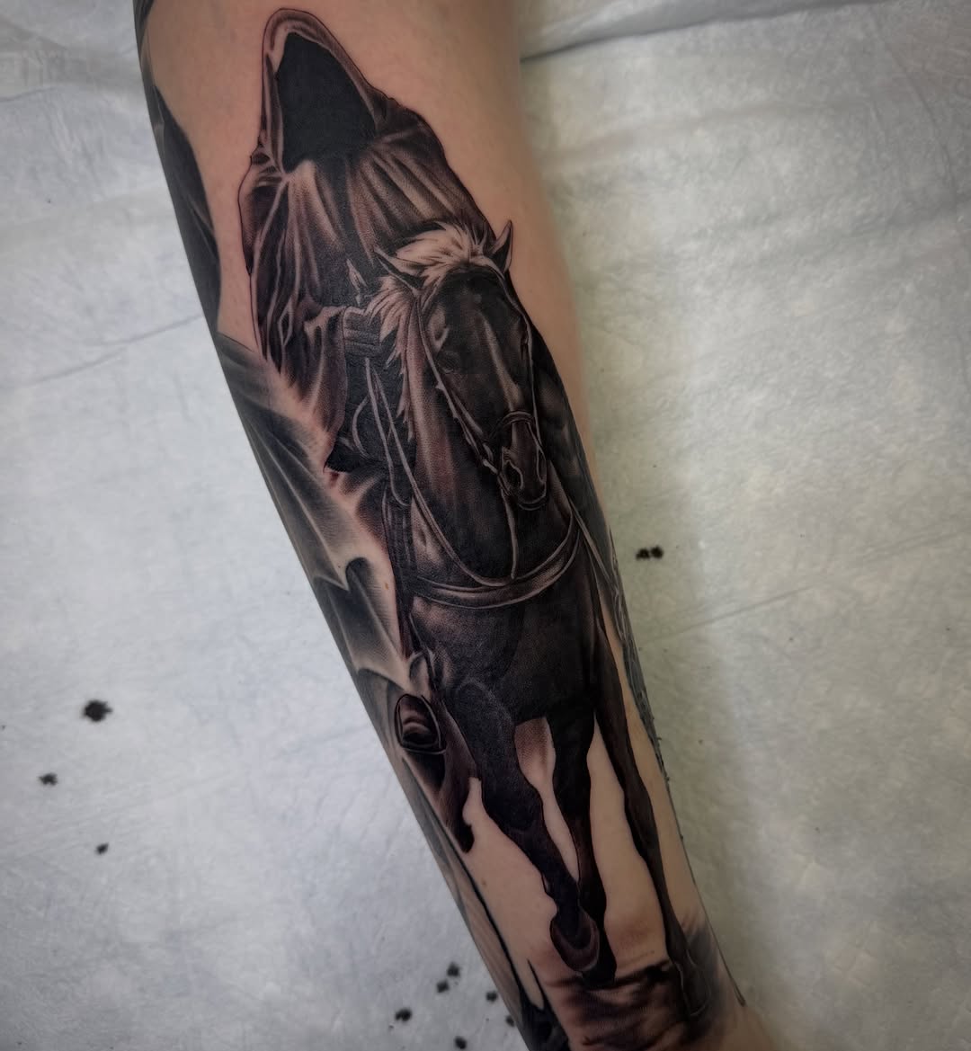 Tattoo by @kolton_tattoos — realism, black_and_grey