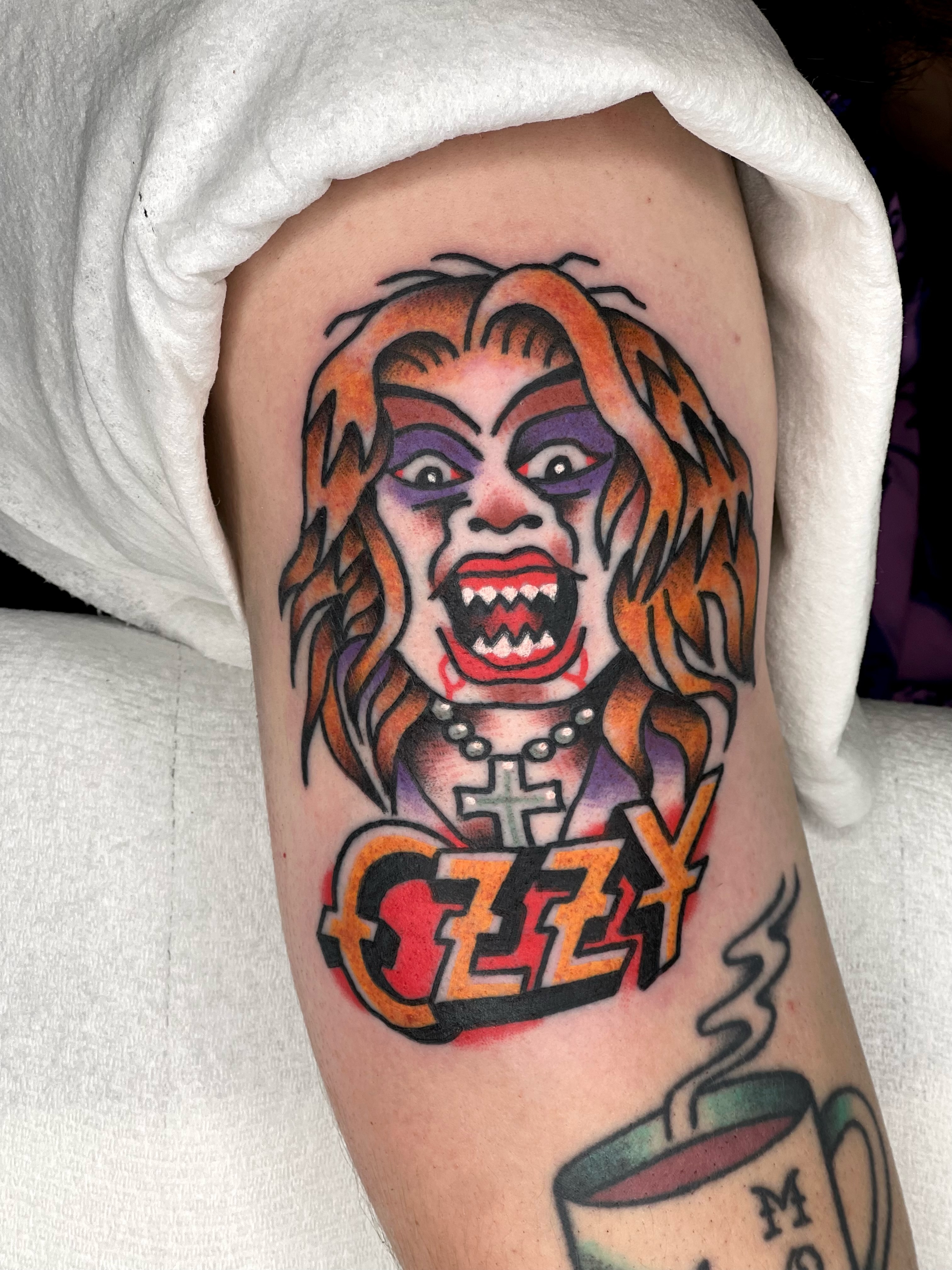 Ozzy Osbourne American traditional tattoo on the forearm by Christopher Durao