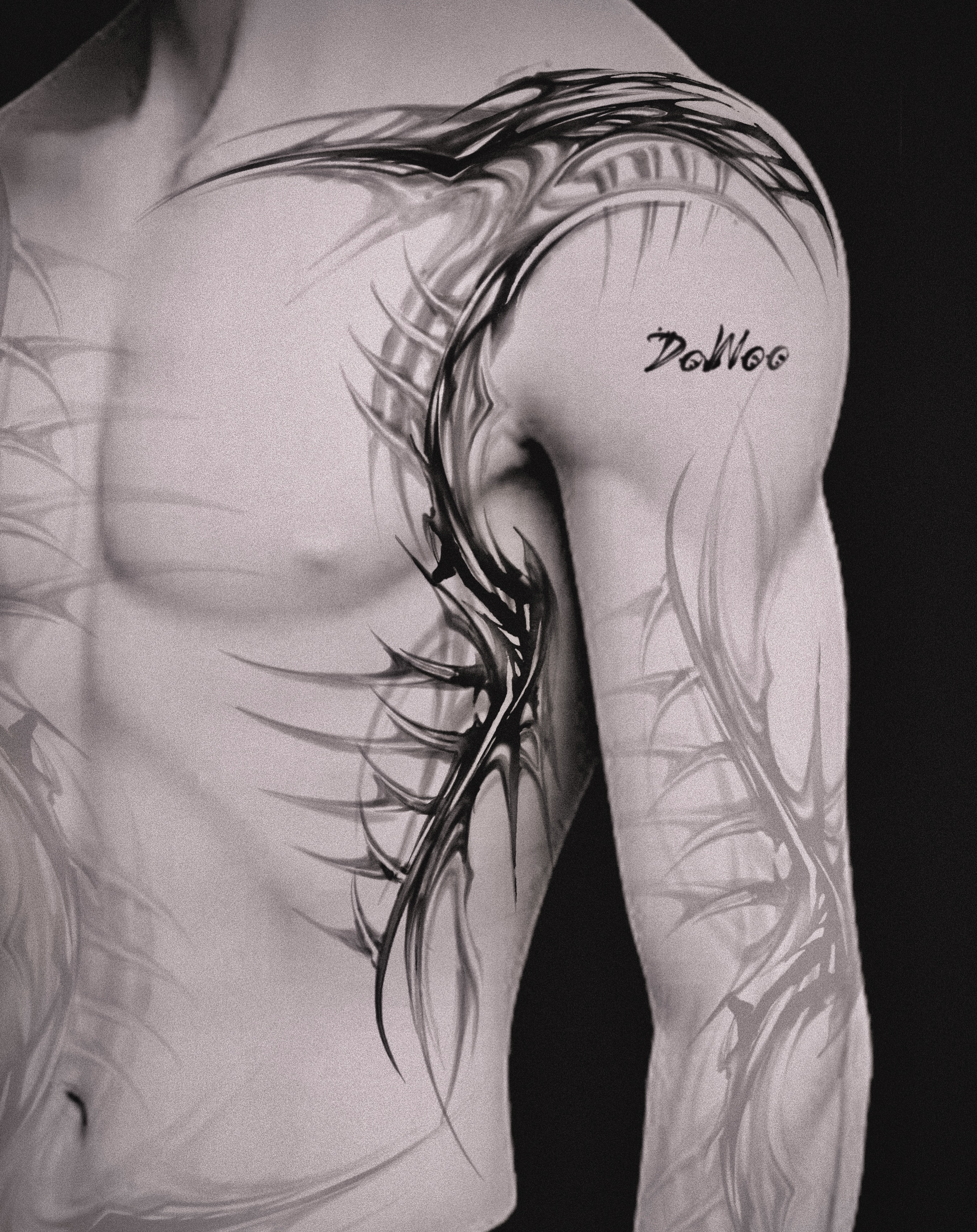 Tattoo by @dowoo_tattoo — black_and_grey
