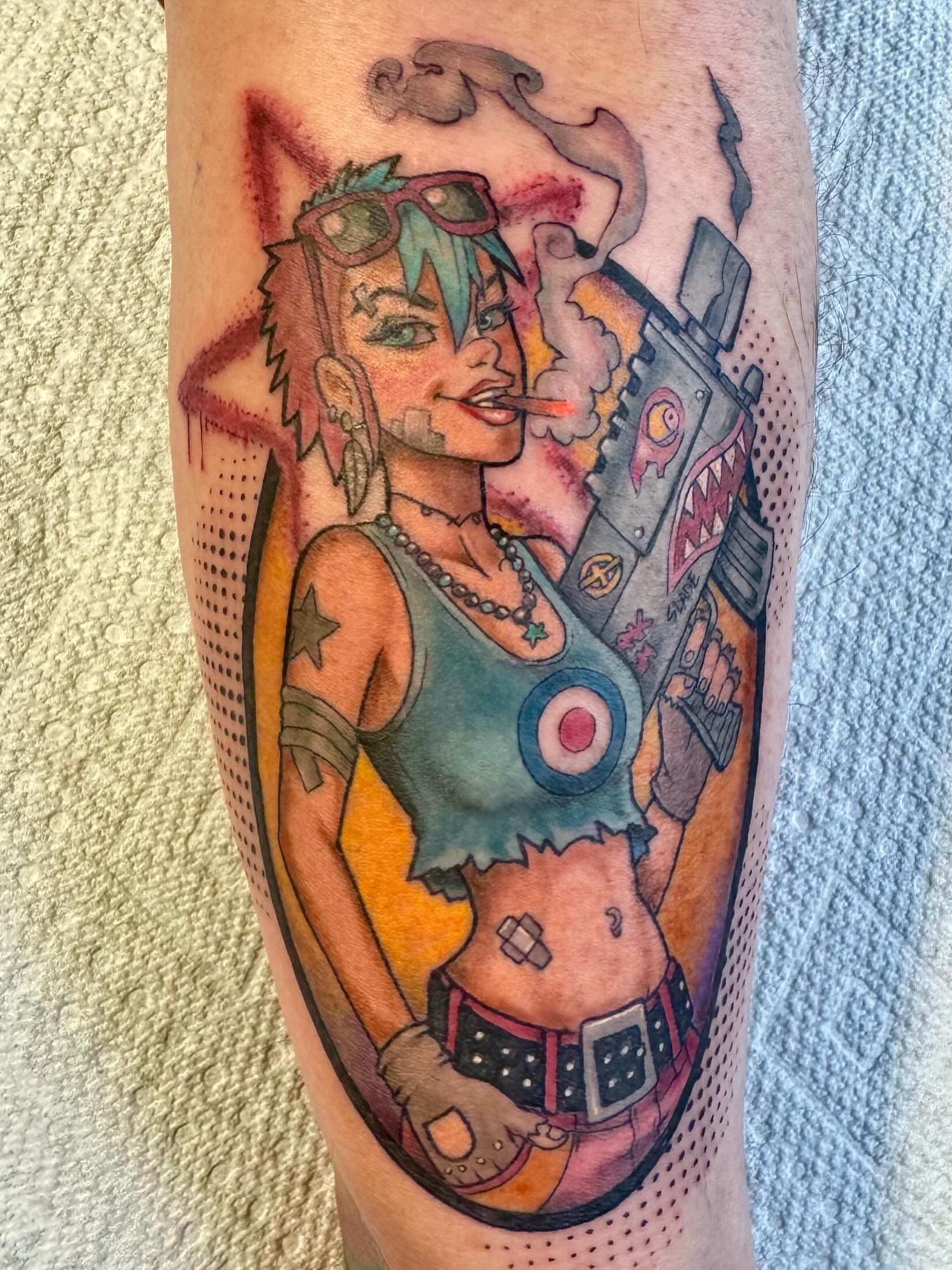 Tattoo by @carissaetattoos — dotwork, anime