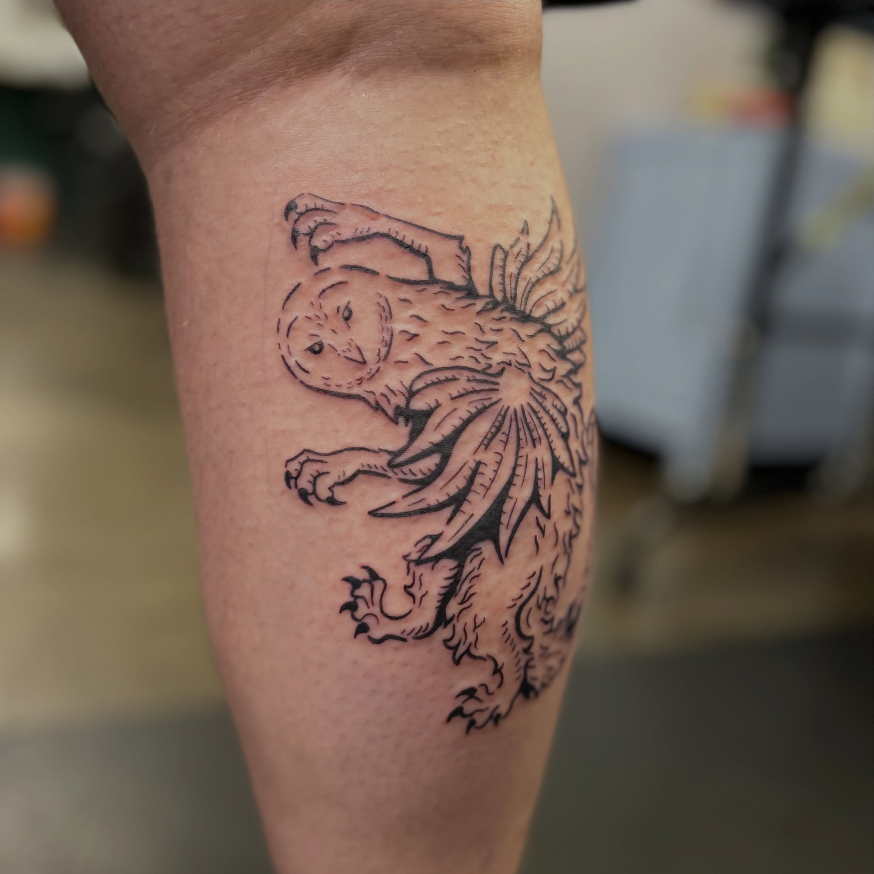 Owl black and grey tattoo on the forearm by Natalie Johnson, Minneapolis, Minnesota