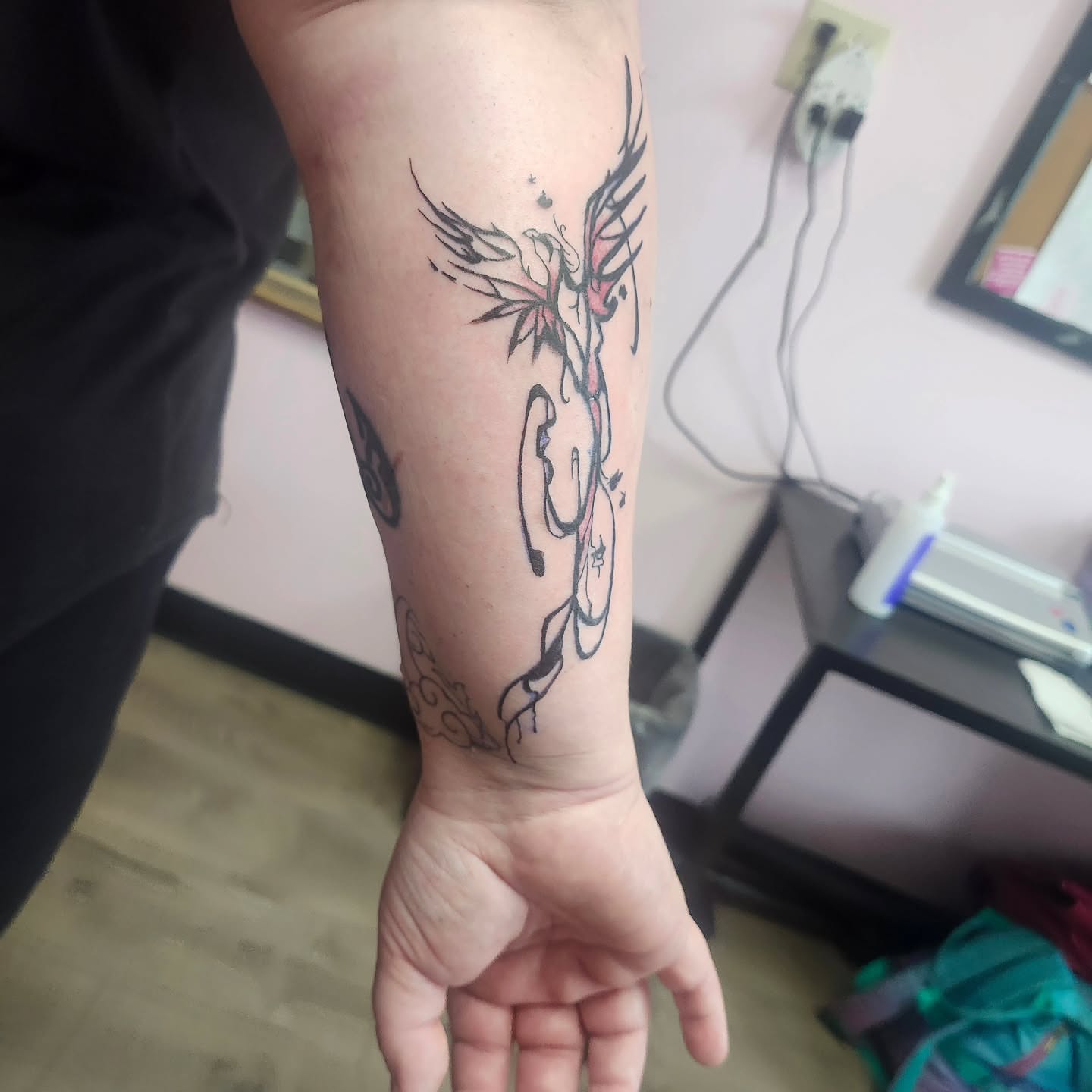 Phoenix dotwork tattoo on the forearm by Meredith 🎈 Tattoo the Bride ✝️